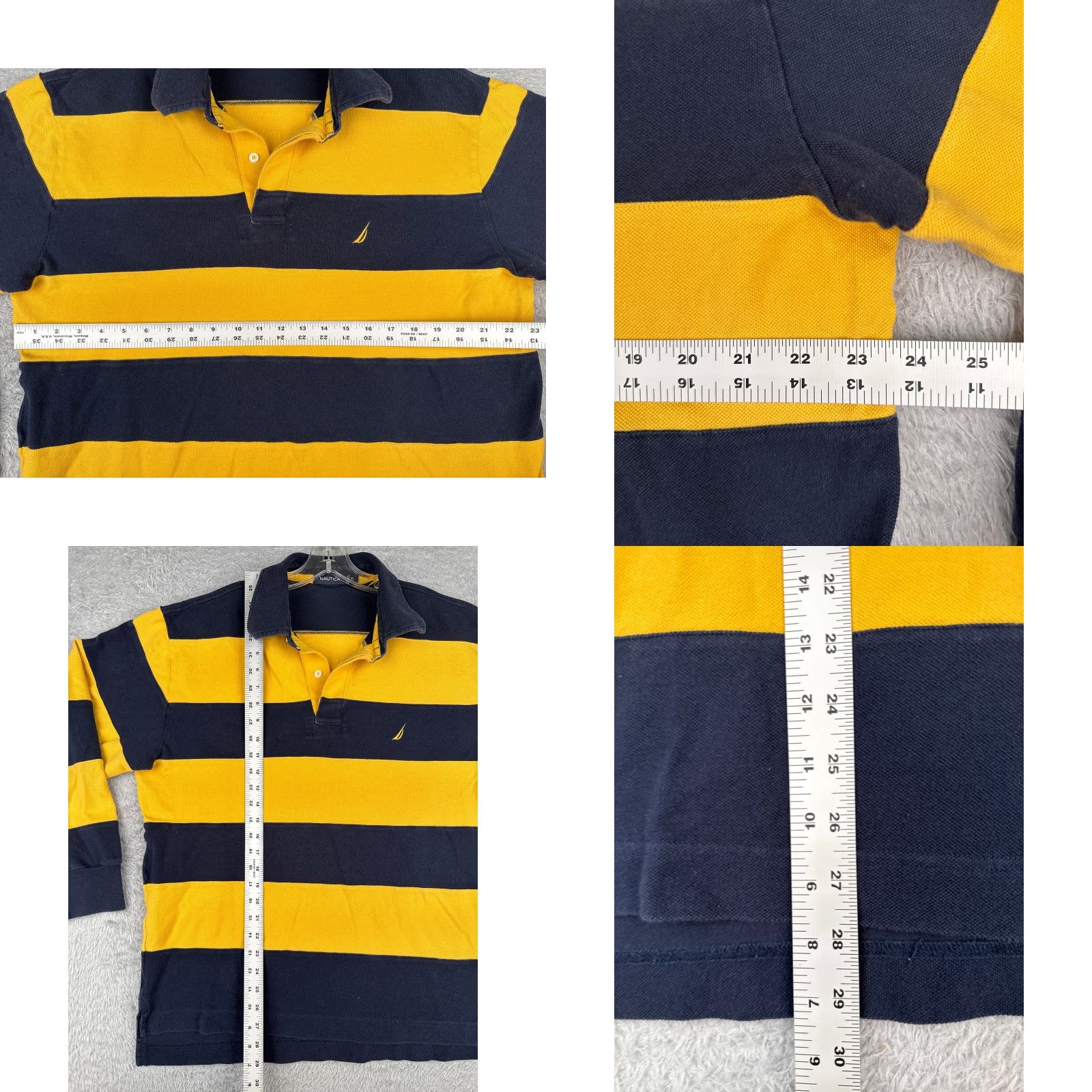 Nautica Nautica Polo Shirt Men XL Yellow Blue Stripe 100% Cotton Long Sleeve Slim Fit Shirt Sports Casual Outdoor Size US XL / EU 56 / 4 - 8 Thumbnail
