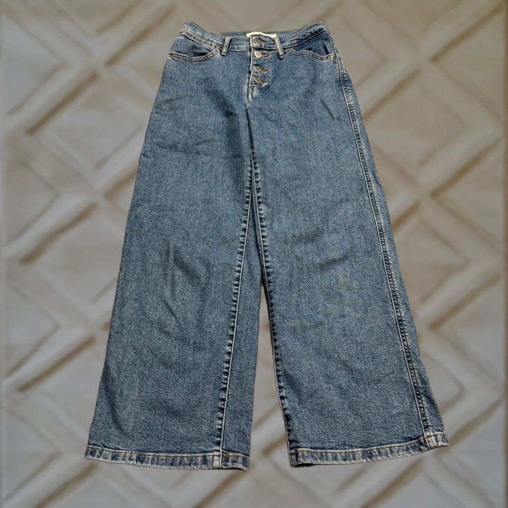 Levi's Levi's Mile High Cropped Wide Leg Denim Jeans Womens 24 Blue Button Fly Cotton Size 42" / US 20 - 1 Thumbnail