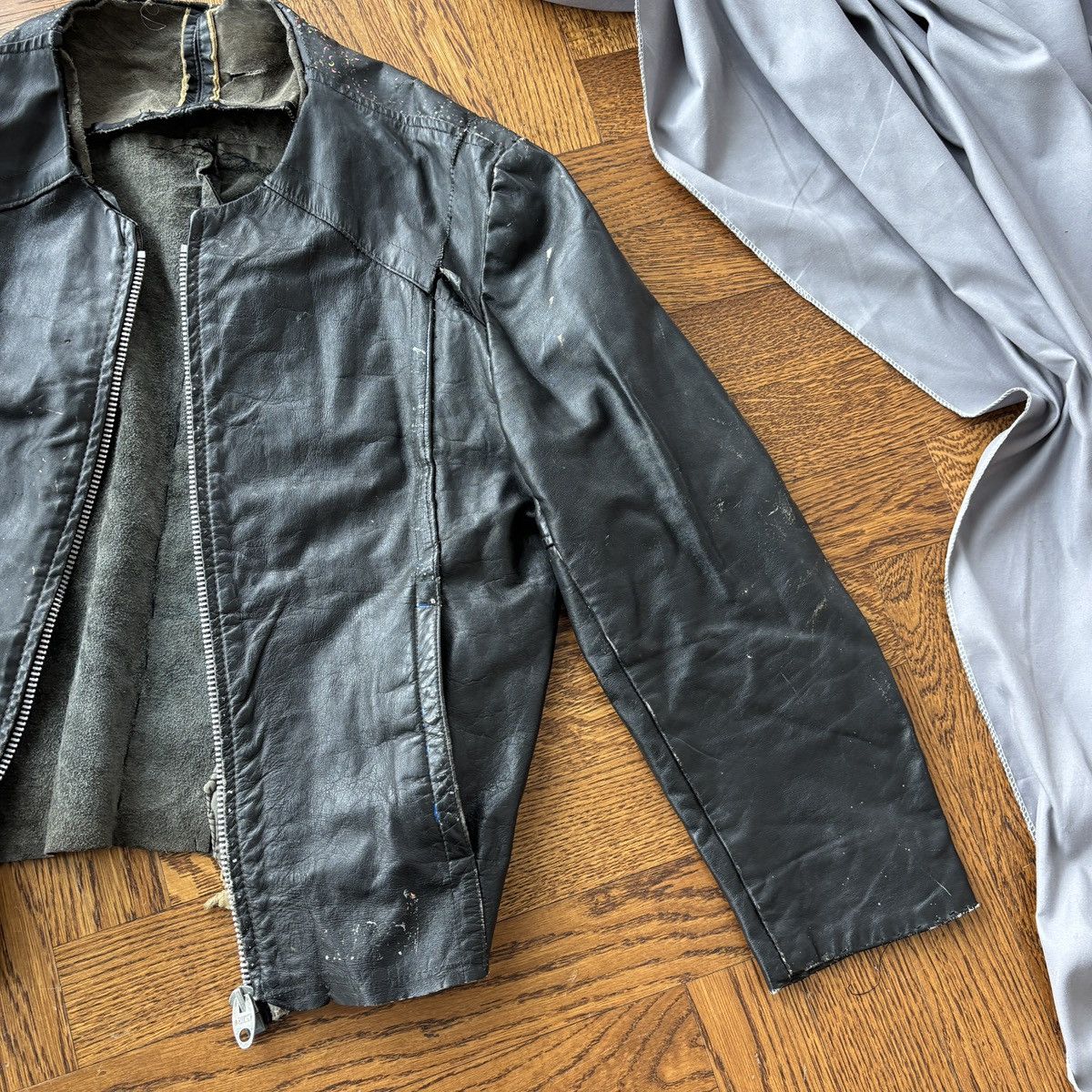 Vintage Trashed Leather Jacket Crust Punk Vintage Moto Paint Splat Size US S / EU 44-46 / 1 - 15 Thumbnail