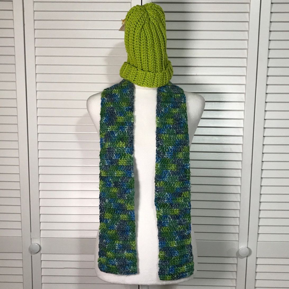 Handmade NWT Handmade Crocheted Textured Beanie & Scarf 51” Size ONE SIZE - 1 Thumbnail