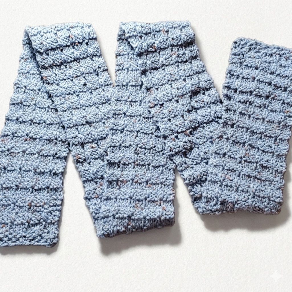 Handmade Handmade 72"x4" Knit Blue Scarf Waffle Stitch Crochet Purl Size ONE SIZE - 7 Thumbnail