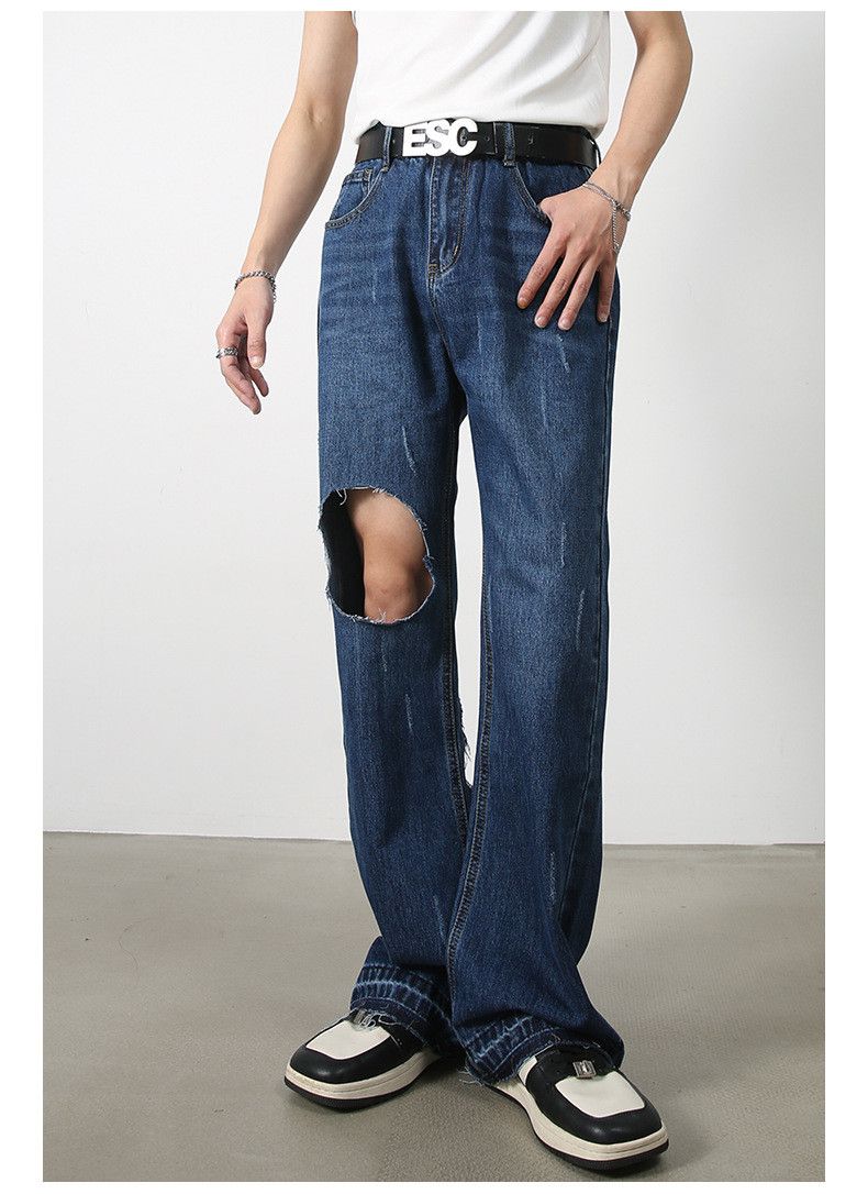 Japanese Brand × Jean Dark blue loose flared casual ripped jeans Size US 32 / EU 48 - 6 Thumbnail