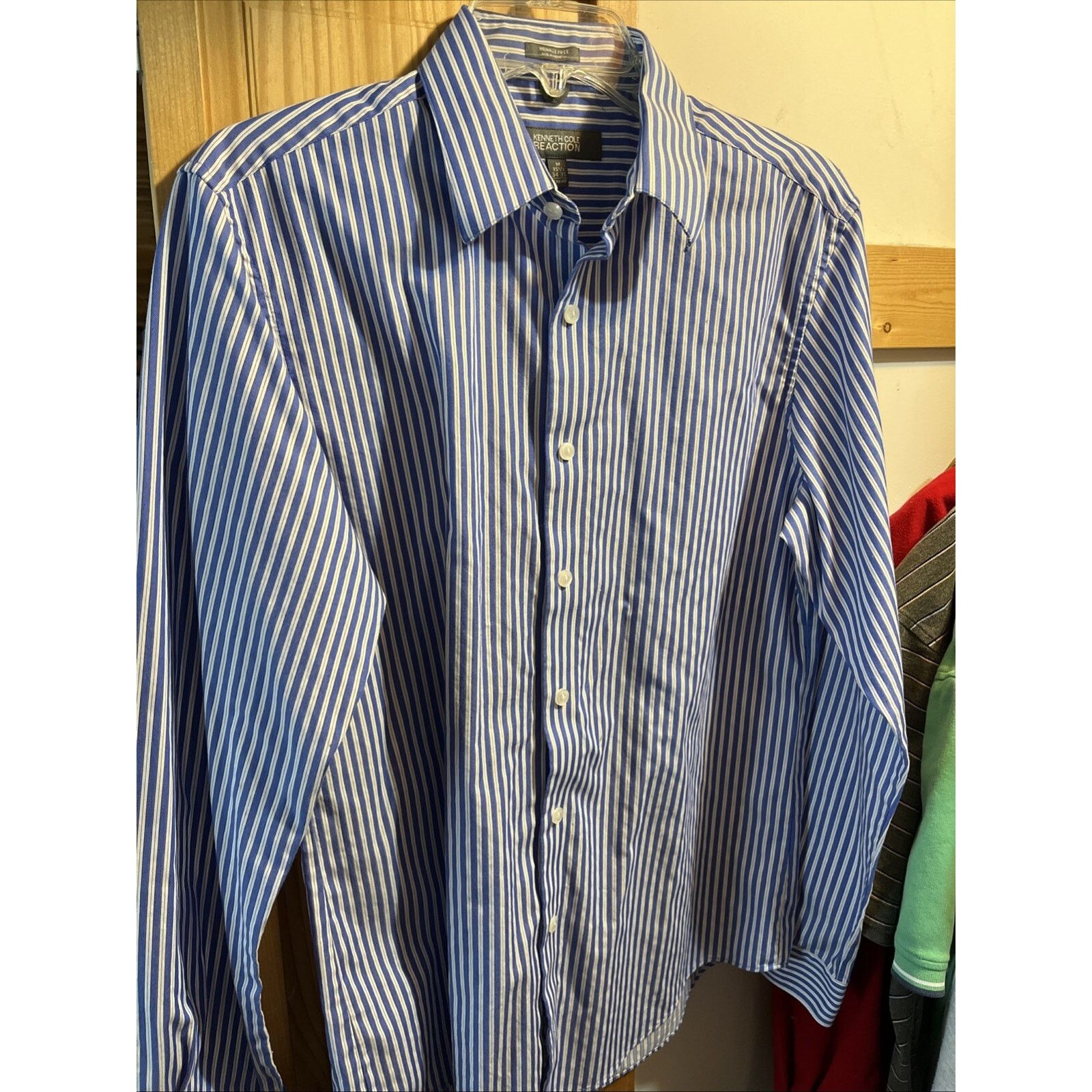 Kenneth Cole Kenneth Cole Reaction Shirt Mens 15.5 34/35 Slim Blue Stripe Size US M / EU 48-50 / 2 - 2 Thumbnail
