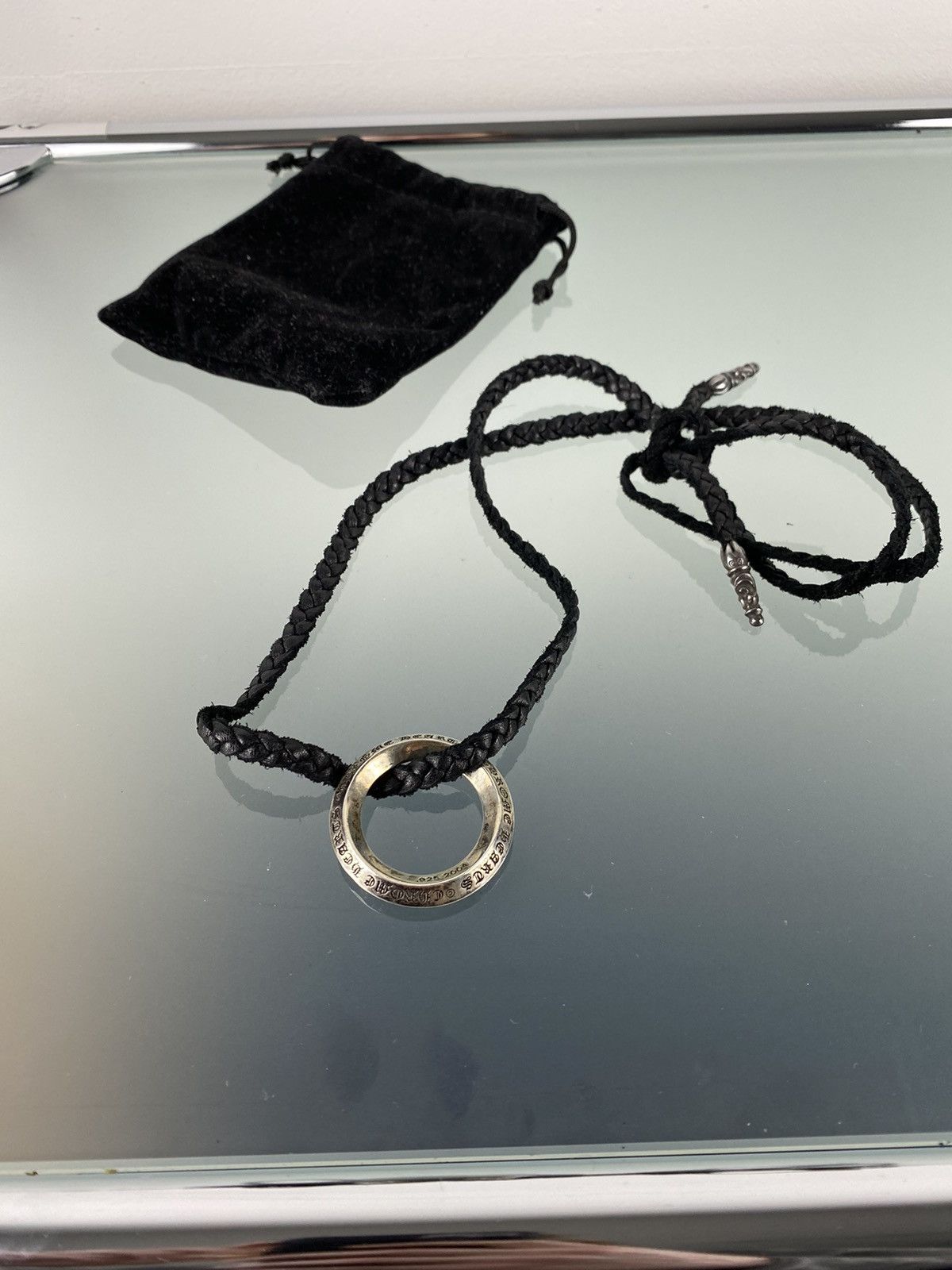 image of Chrome Hearts Circle Loop Pendant Bolo Tie in Black, Men's