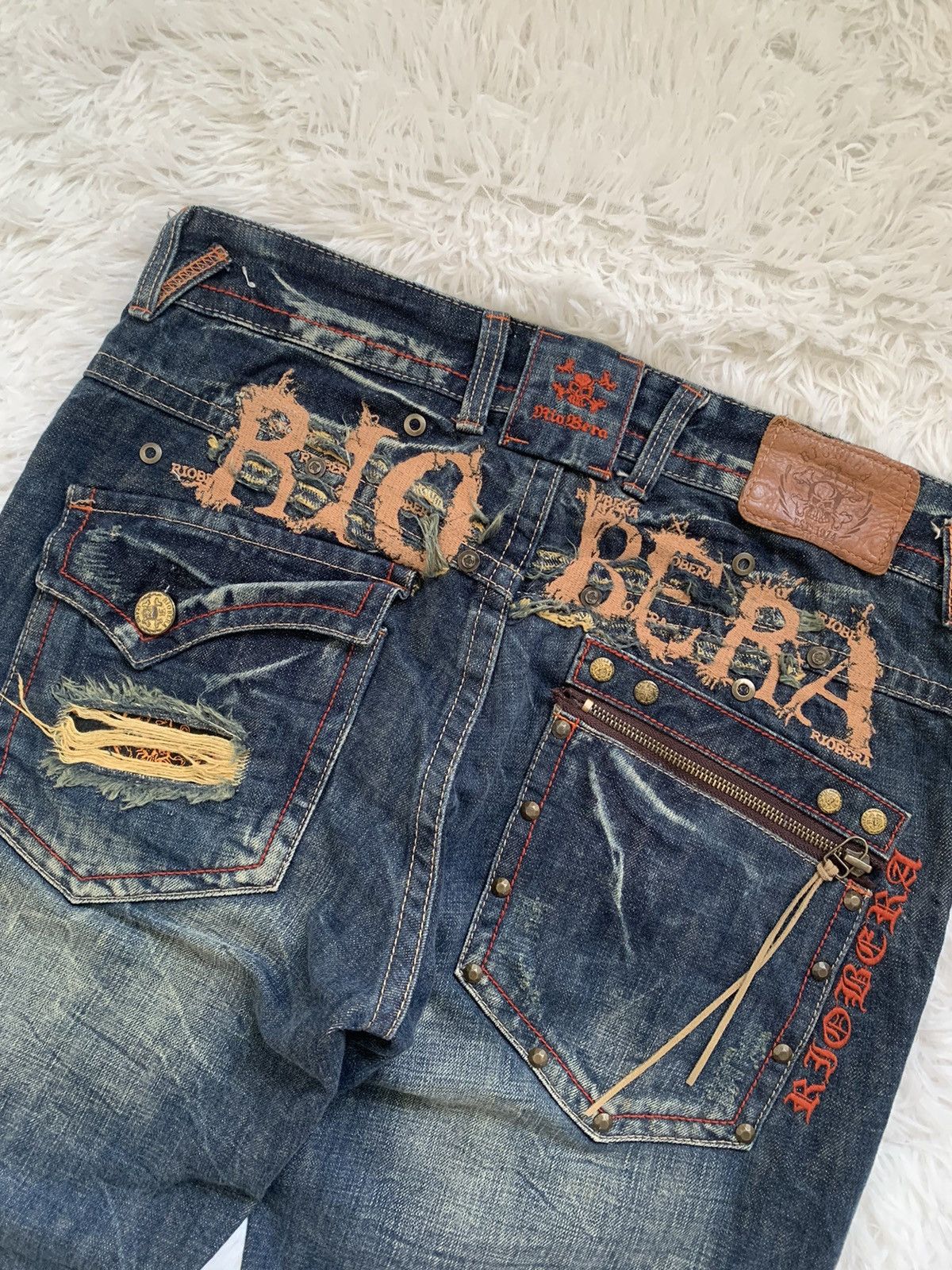 If Six Was Nine Vintage Biobera Barbwire Distress Flared Jeans Size US 34 / EU 50 - 6 Thumbnail