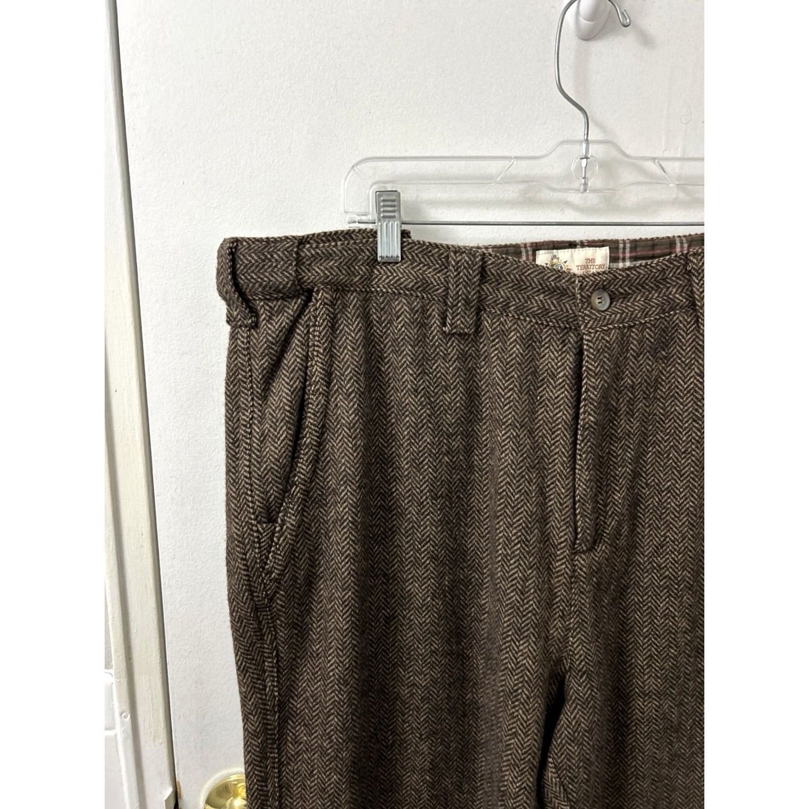 The Territory Ahead The Territory Ahead Pants Mens 40x30 Brown Herringbone Wool Blend YKK T1804 Size US 40 / EU 56 - 4 Thumbnail