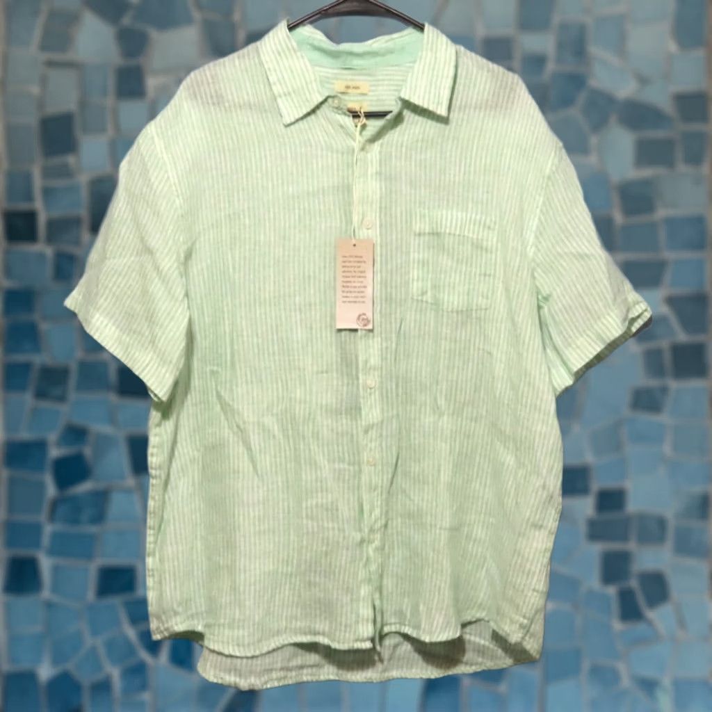 Panama Jack Panama Jack Shirt Men 2XL Green Striped Linen Button-Up Short Sleeve Casual Hawaiian Camp Shirt Size US XXL / EU 58 / 5 - 1 Thumbnail