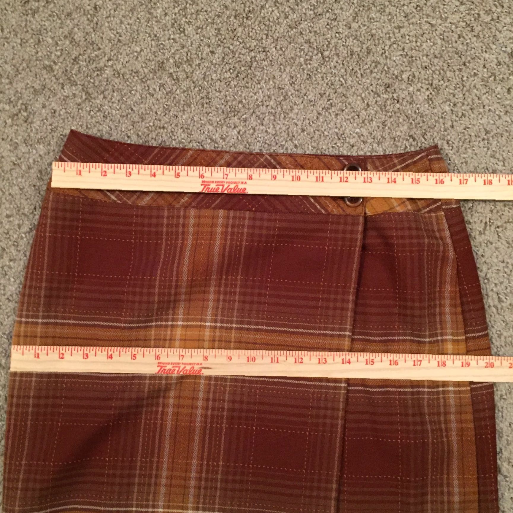 Vintage B. Moss Skirt Women's 10 Orange Plaid Knee Length Wrap Lined Polyester Rayon Pencil Size 32" / US 10 / IT 46 - 3 Thumbnail