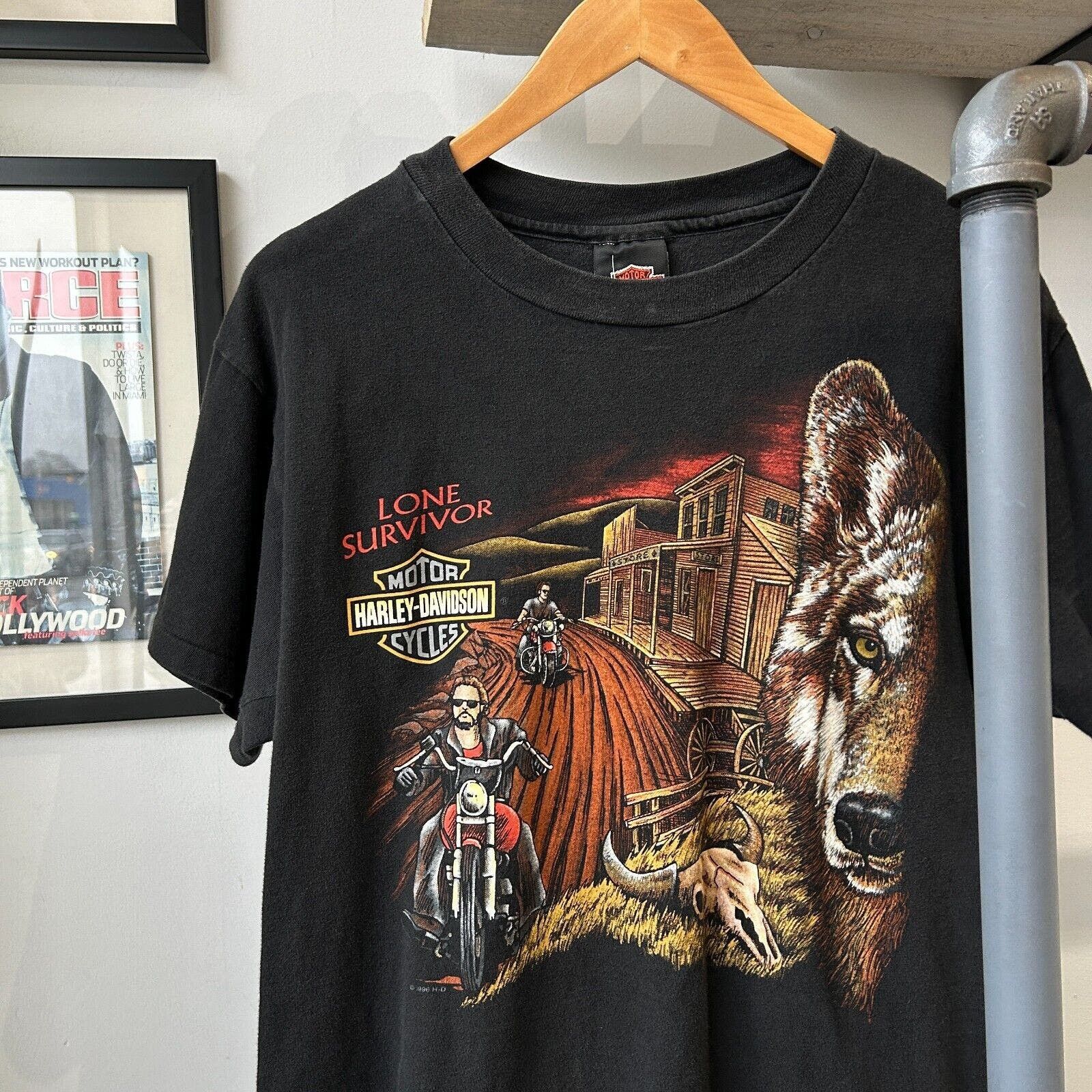 VINTAGE 90s Harley Davidson Lone Survivor NY T-Shirt sz M