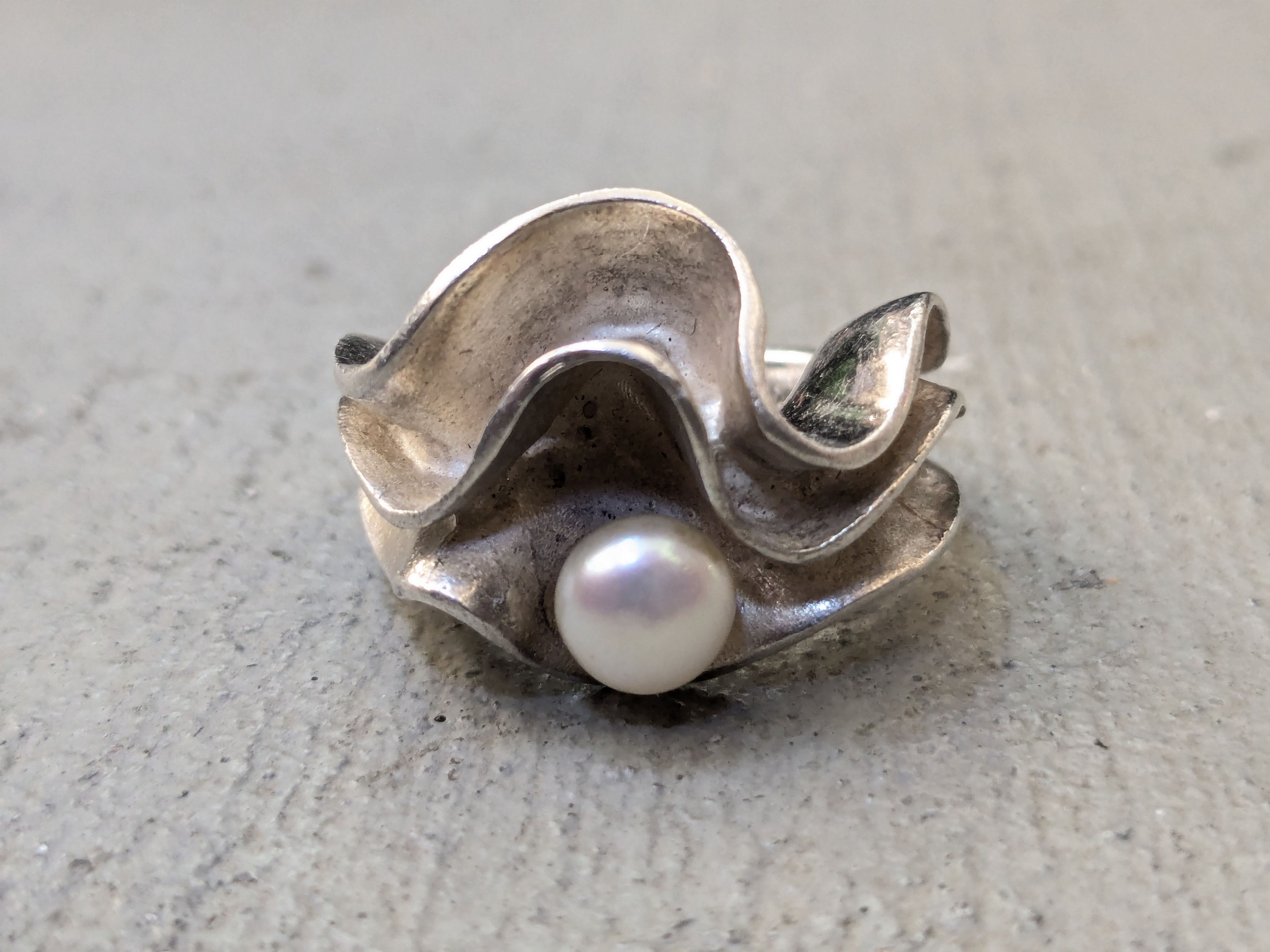 Other Vintage Sterling Silver Ring Pearl 7.5 Modern Abstract Size ONE SIZE - 2 Thumbnail
