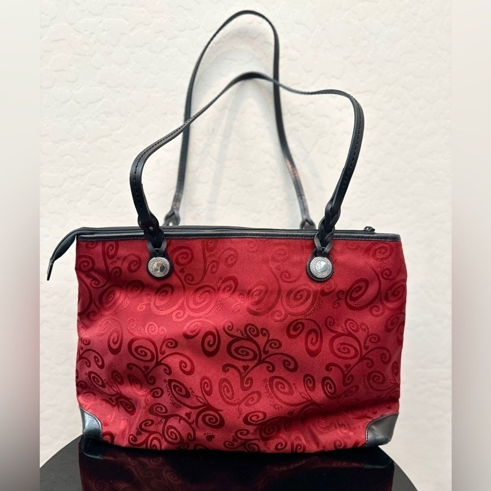 Brighton BRIGHTON | Black Leather Trimmed Red Print Tote Purse Size ONE SIZE - 2 Thumbnail