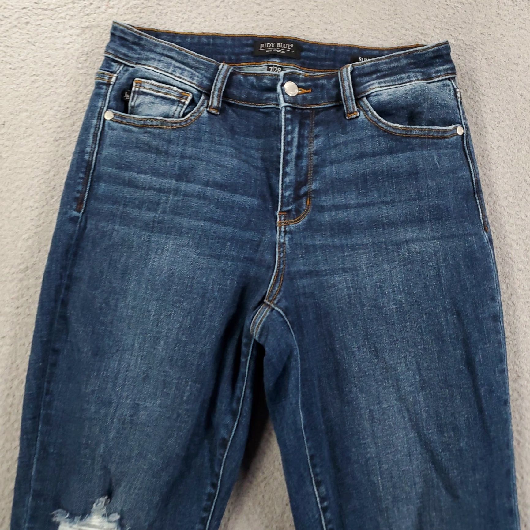 Denime Judy Blue Jeans Slim Dark Wash Distressed Stretch 30x31 Womens 28 Inseam Denim 5-Pocket City Preppy Skinny Size 30" / US 8 / IT 44 - 2 Thumbnail