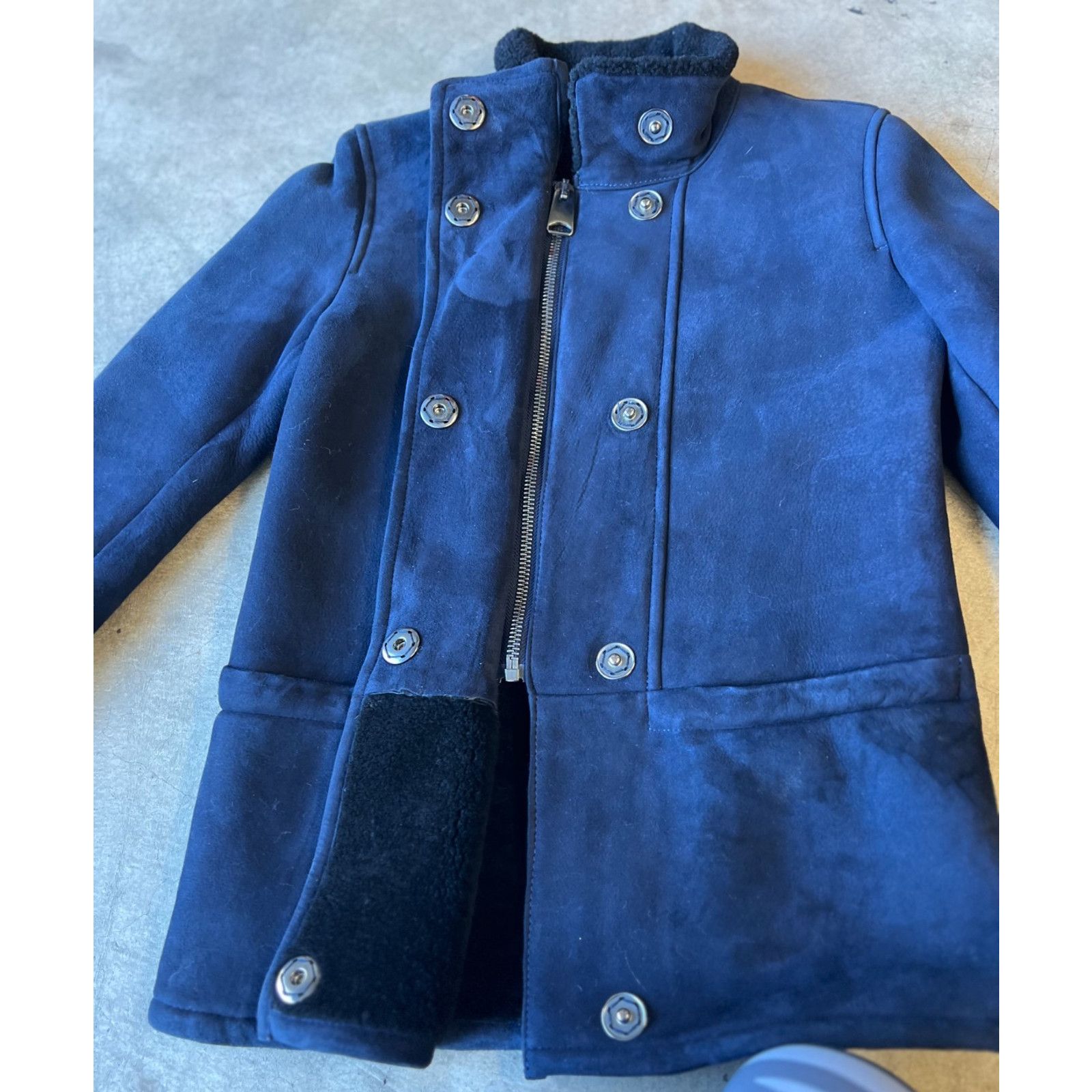 Saks Fifth Avenue Luxury Spanish Shearling Walker Stand Collar Navy Coat - XS Size XS / US 0-2 / IT 36-38 - 8 Thumbnail
