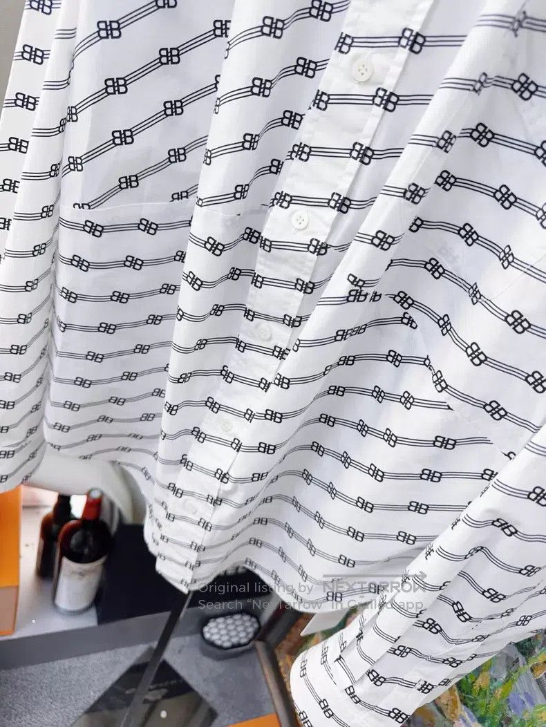 Balenciaga Balenciaga Black and White Color Logo Printed Loose Shirt Size XXS / US 00 / IT 34 - 4 Thumbnail