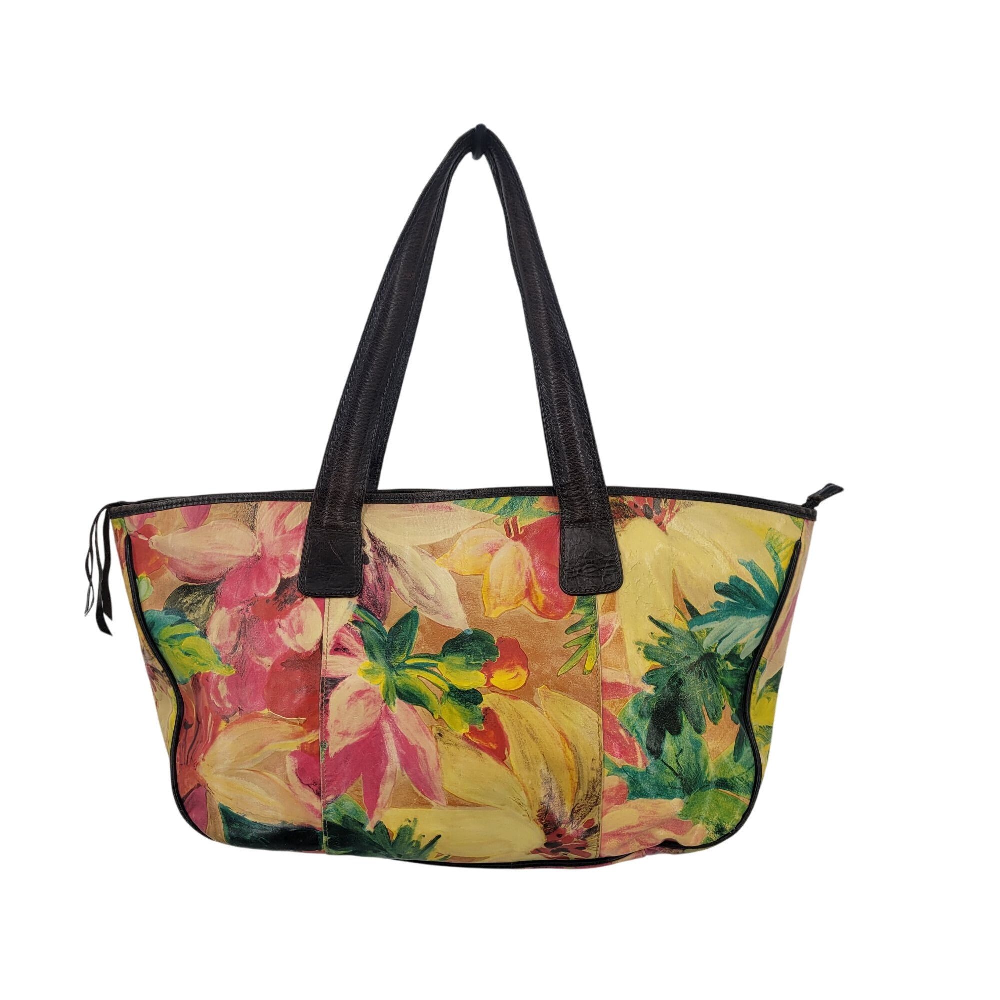 Vintage Vtg Maurizio Taiuti Italian Leather Hand-Painted Tote Bag Fl Size ONE SIZE - 10 Thumbnail