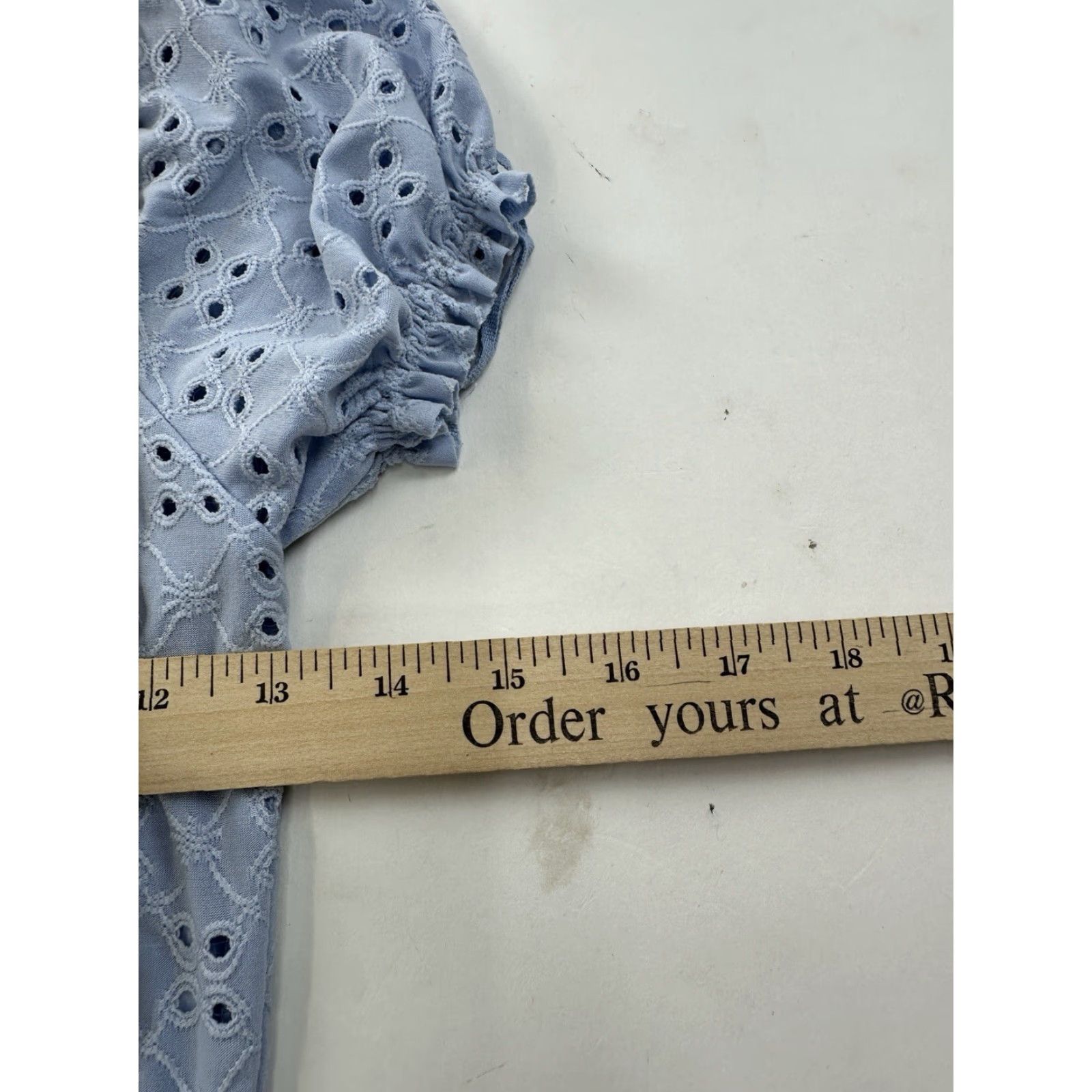 Garage Garage Womens XS Blue Crop Top Embroidered Eyelet Lace Up Short Sleeve, Regular Fit, Cropped Blouse, Spring Summer, Ladies, US Size XS / US 0-2 / IT 36-38 - 5 Thumbnail