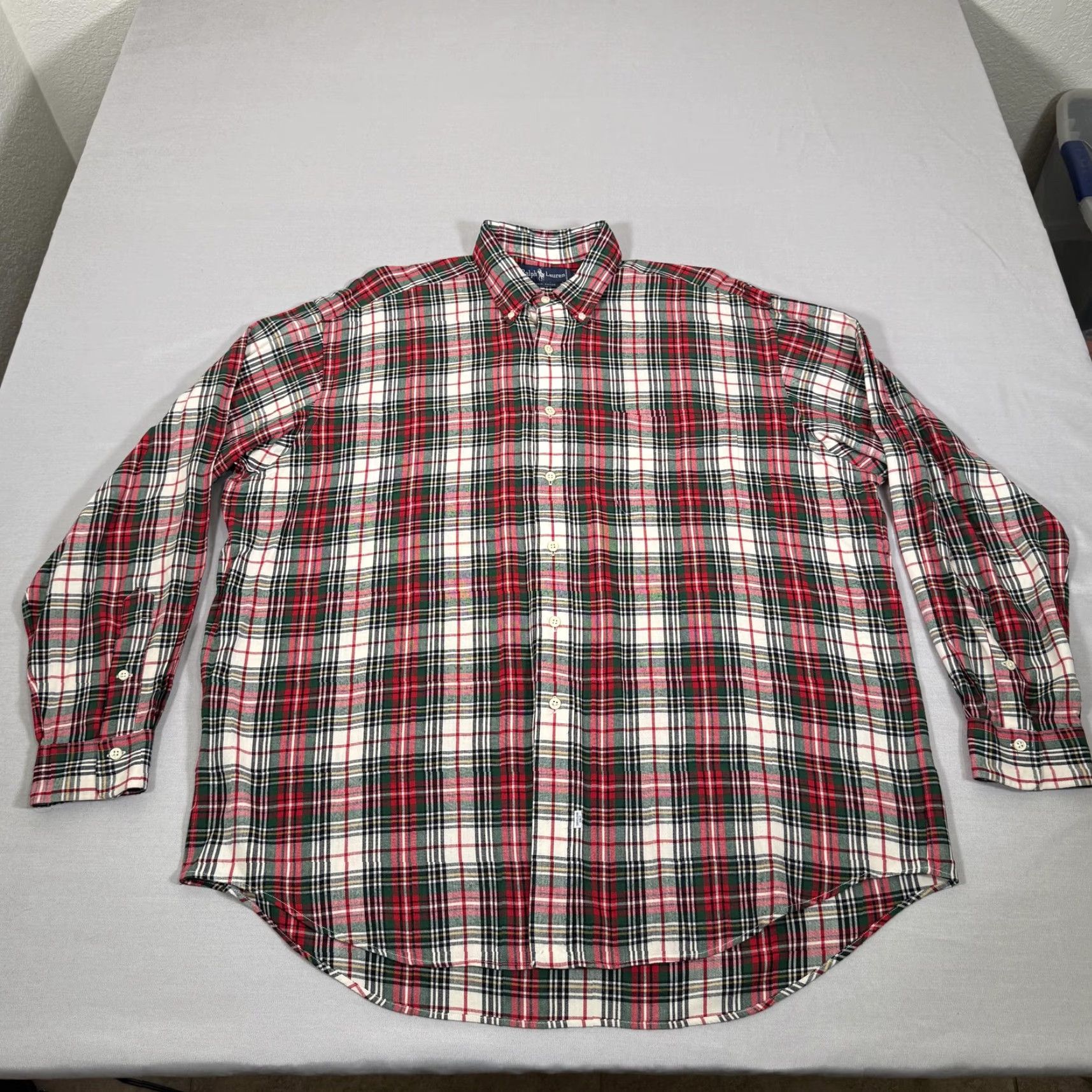 Polo Ralph Lauren VINTAGE Polo Ralph Lauren Shirt Mens XL Red Green Plaid Rayon Button-Up Pony 80s Size US XL / EU 56 / 4 - 2 Thumbnail