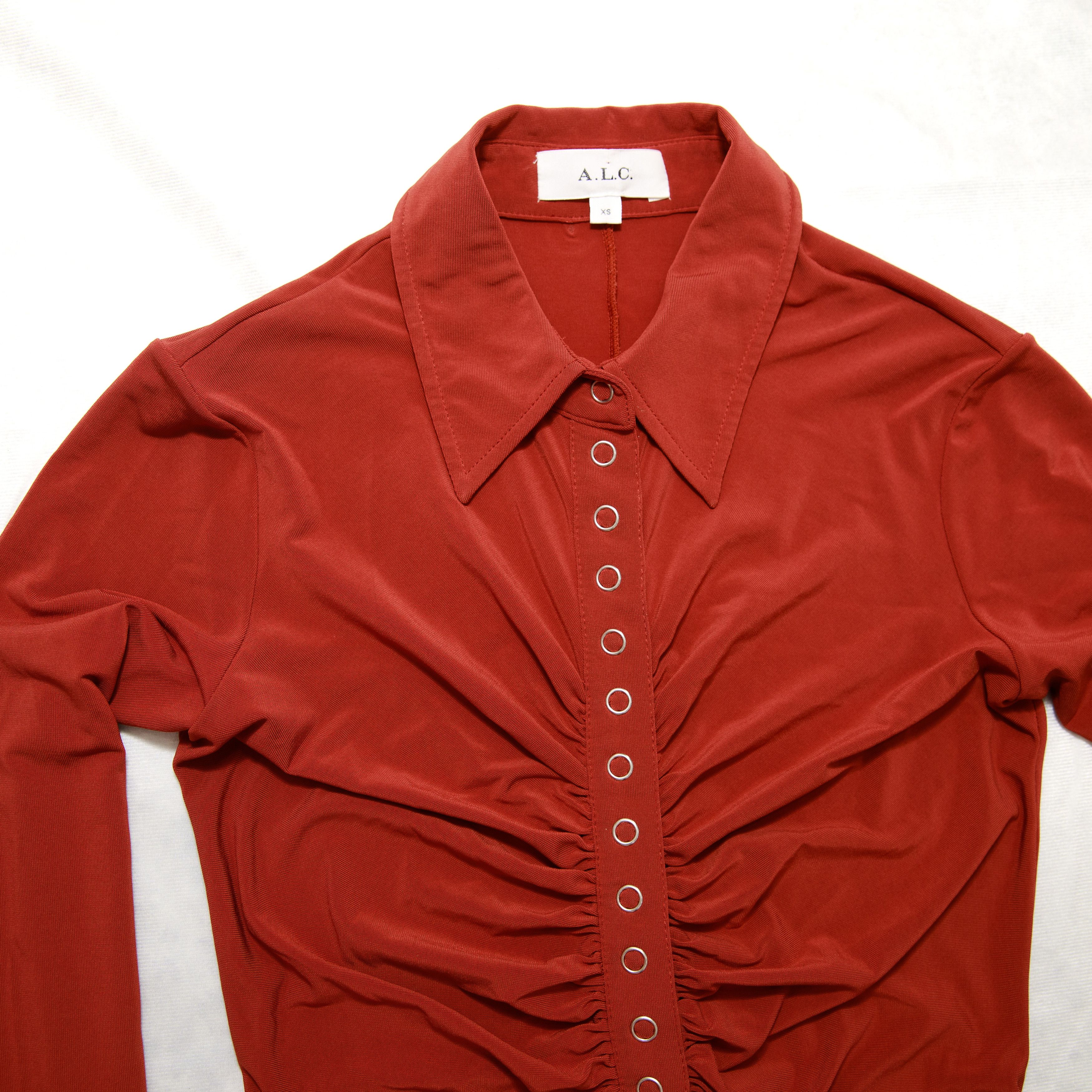 A.L.C. A.L.C. Larsen Brown Ruched Long Sleeve Minidress Buttons XS Size XS / US 0-2 / IT 36-38 - 3 Thumbnail