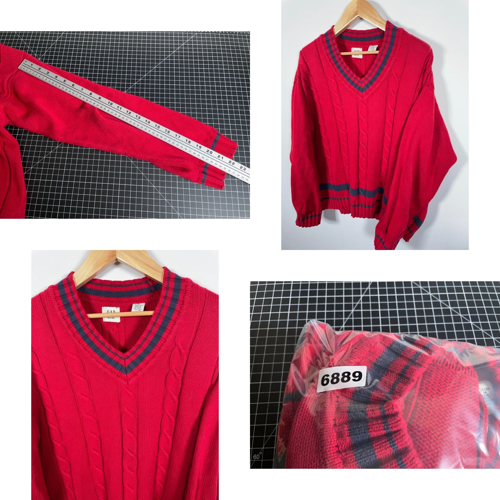 Gap VINTAGE Gap Tennis Sweater Men XL Red Blue V-Neck Cable Cotton Knit Preppy 90s Mens Pullover Winter Size US XL / EU 56 / 4 - 8 Thumbnail