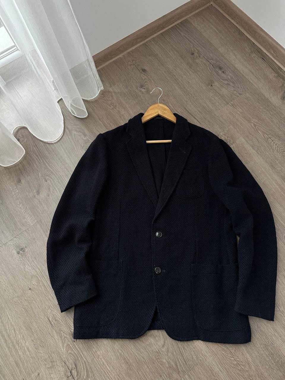 Armani Collezioni × Vintage Vintage Armani Collezioni Blue Jacquard Blazer Jacket Size 52R - 8 Thumbnail