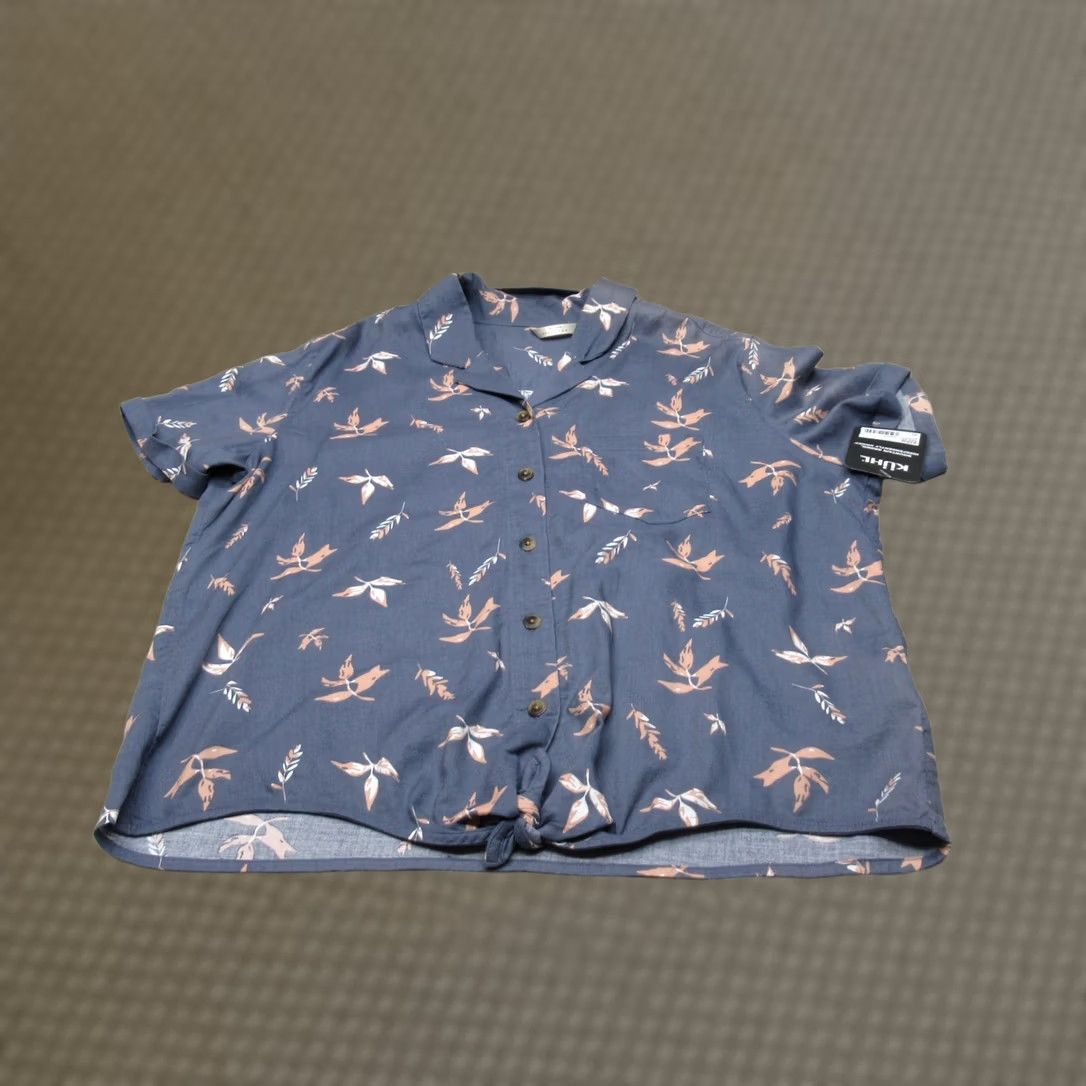 Vintage KUHL Shirt Womens XL Blue Twilight Leaves Elsie Short Sleeve Tie Front Light NEW Size XL / US 12-14 / IT 48-50 - 1 Thumbnail