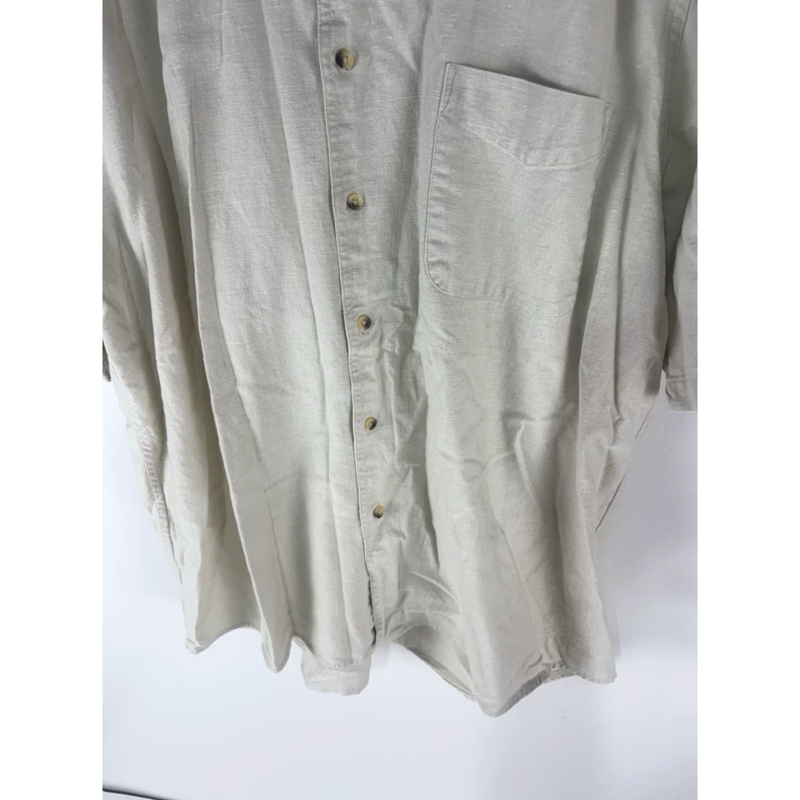 Vintage River Trader Men's Short Sleeve Linen Cotton Button-Up Shirt XXL Beige Casual Summer Size US XXL / EU 58 / 5 - 3 Thumbnail
