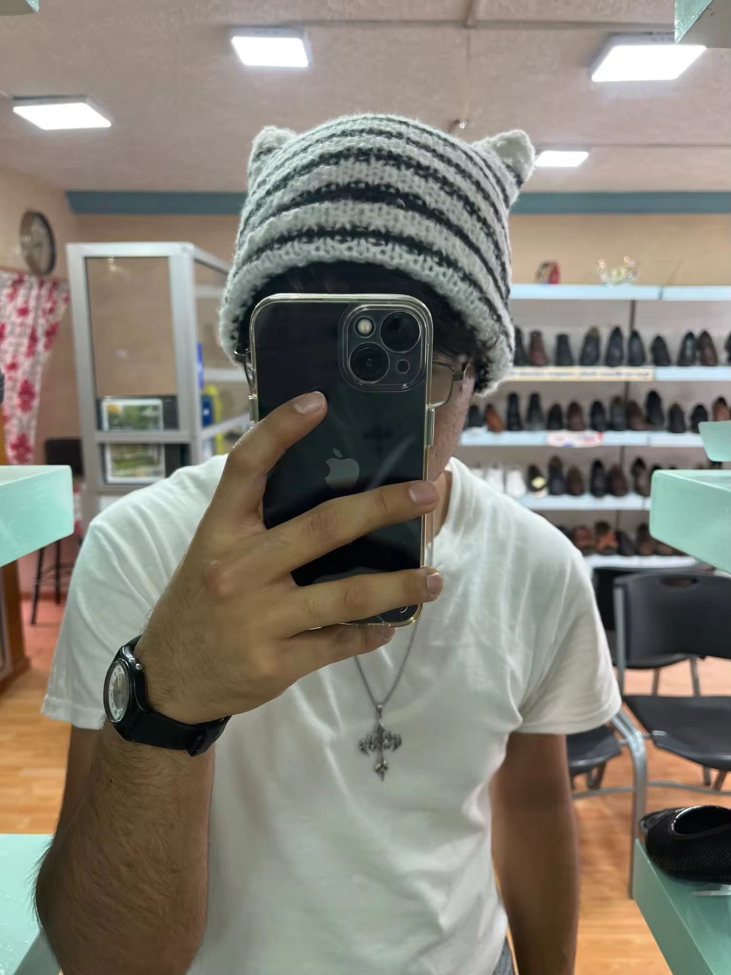 Japanese Brand Cat Ears Striped Knitted Beanie Hat Size ONE SIZE - 6 Thumbnail