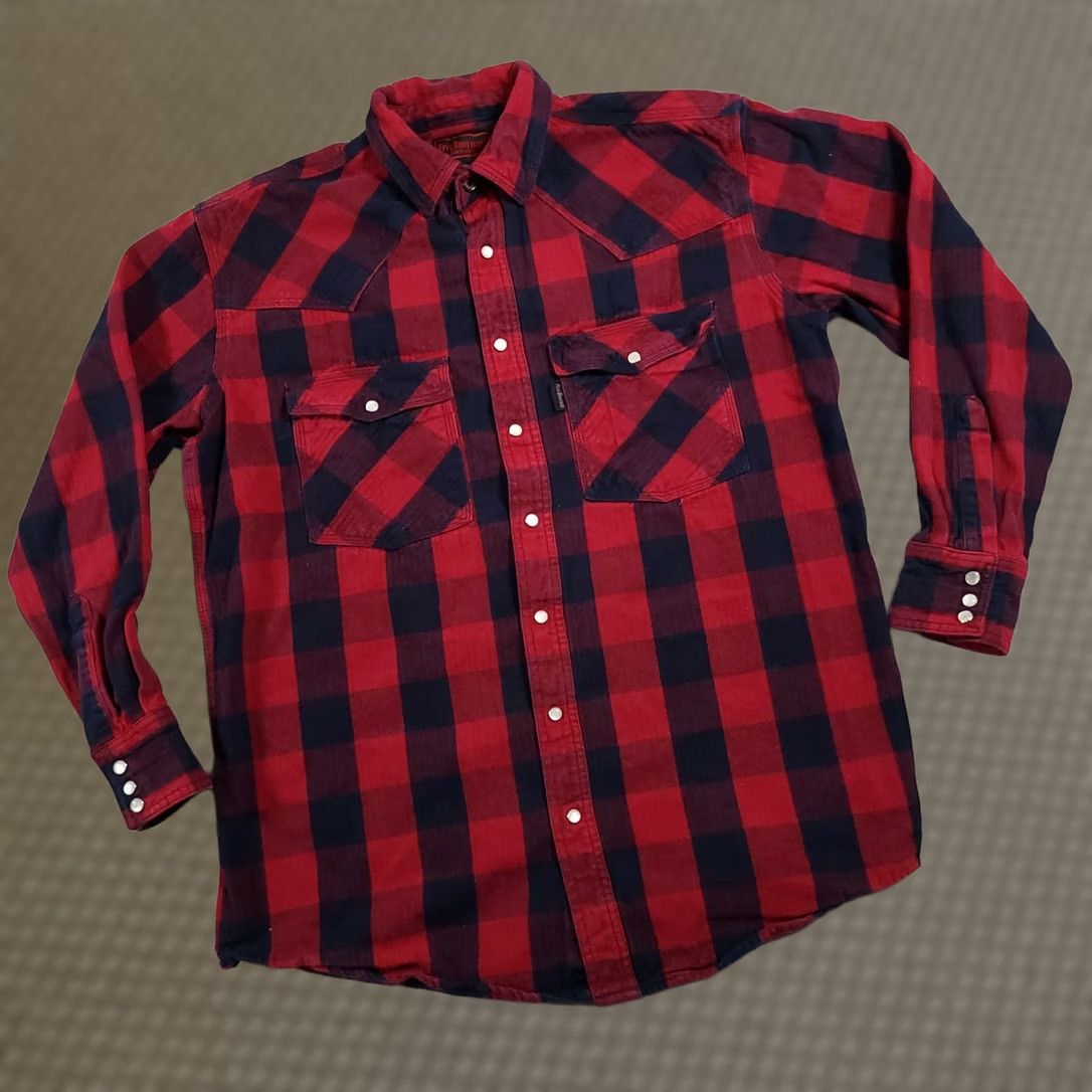 Vintage VINTAGE Five Brother Shirt Mens Large Tall LT Red Plaid Flannel Heavy Work Outdoors Shirt Size US L / EU 52-54 / 3 - 1 Thumbnail