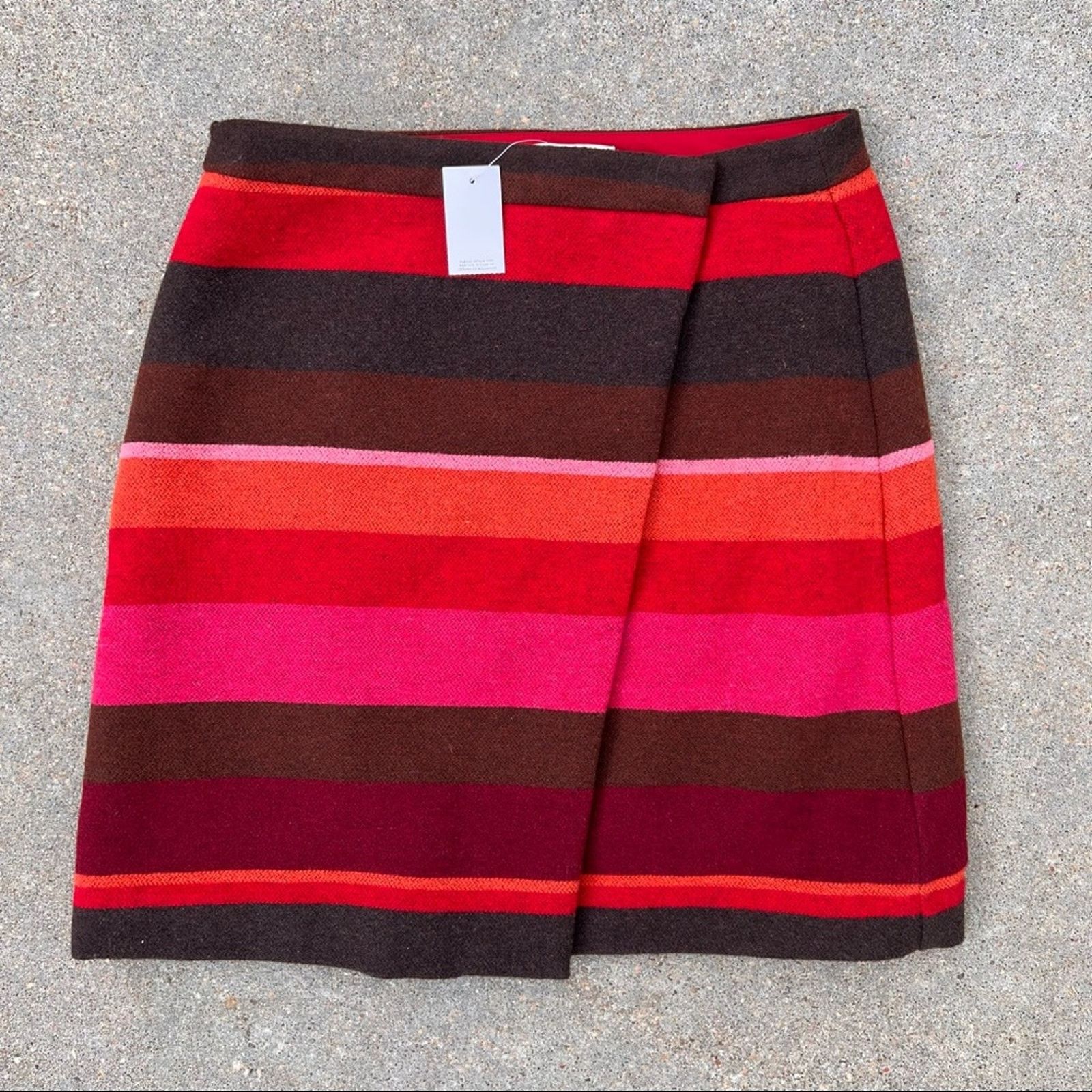 Loft Ann Taylor Loft Wool Striped Pink Red Wrap Mini Skirt 2 NWT Size 26" / US 2 / IT 38 - 1 Thumbnail