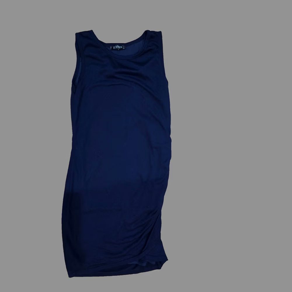 Vintage Btfbm Sheath Dress Womens Size S Blue Solid Sleeveless Round Neck Ruched Stretch Dress Knee Length Casual Outdoor Seasonal Womens Size S / US 4 / IT 40 - 1 Thumbnail