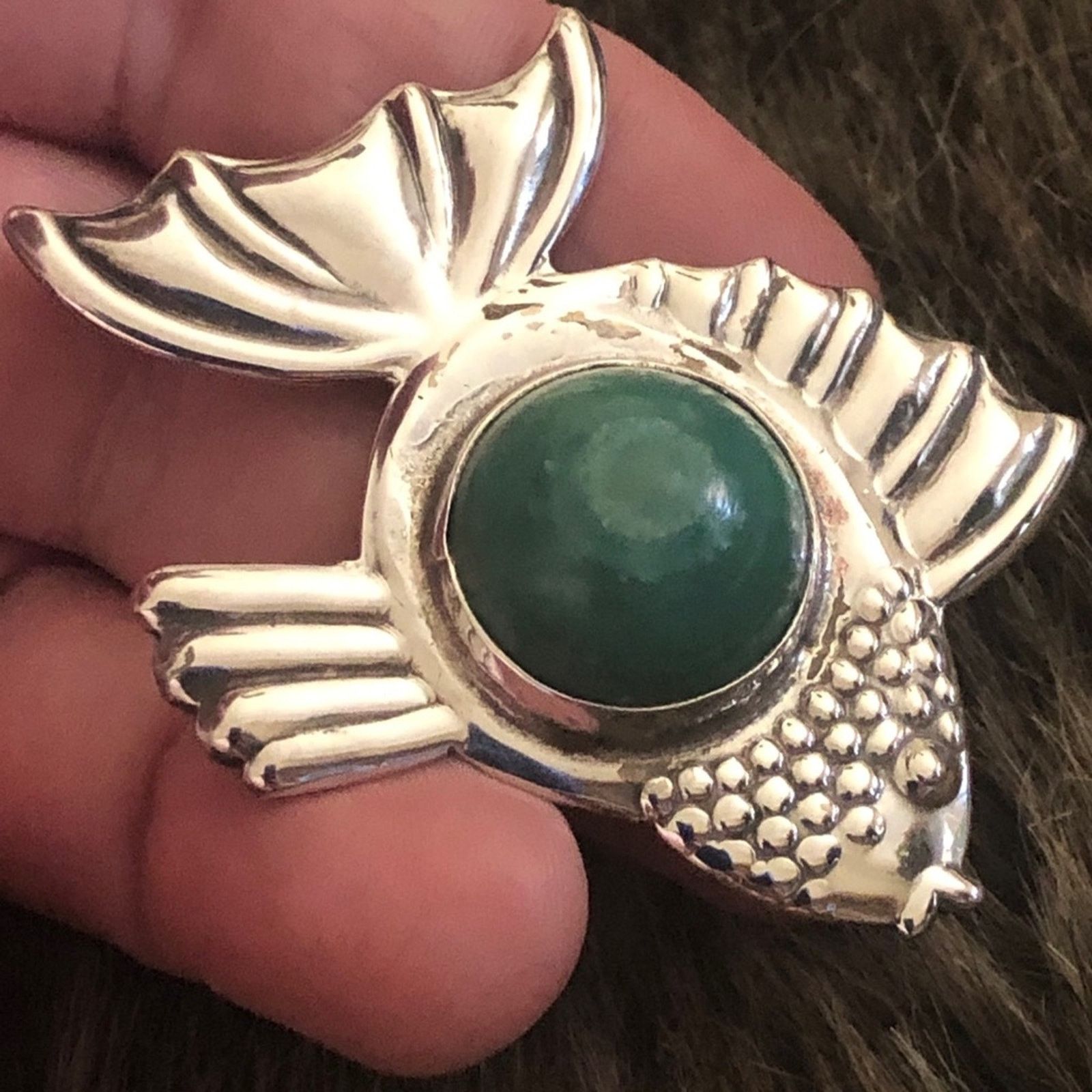 Vintage Vintage Mexican Sterling Silver green agate brooch Size ONE SIZE - 6 Thumbnail