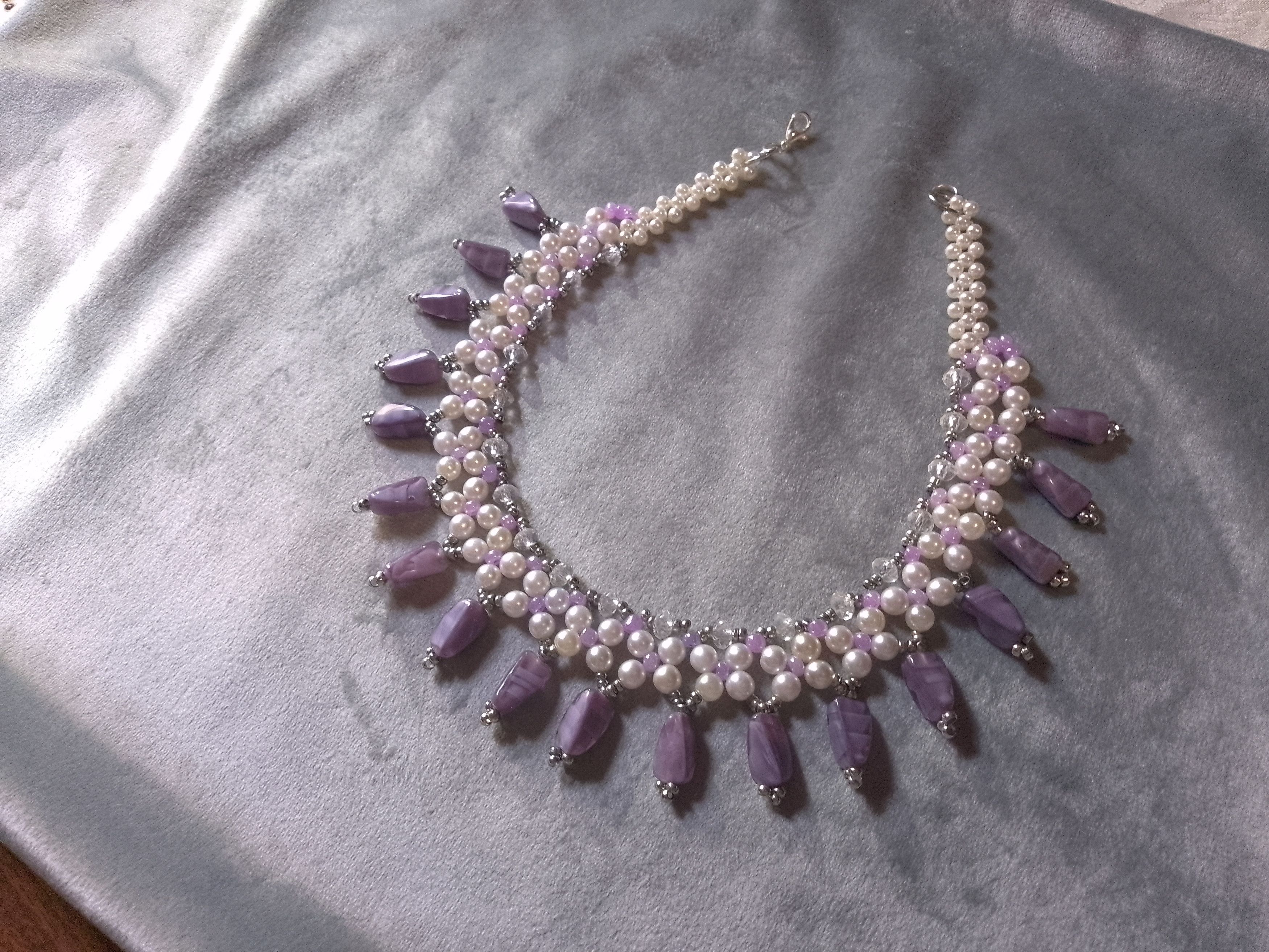 Handmade Necklace Pearl's White Purple Stones Princess Style Size ONE SIZE - 6 Thumbnail