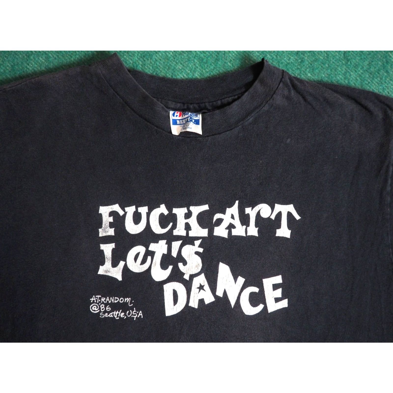 Hanes VTG Hanes T-Shirt Punk Black Logo 80s F**k Art Lets Dance Faded Tee Men L Size US L / EU 52-54 / 3 - 3 Thumbnail