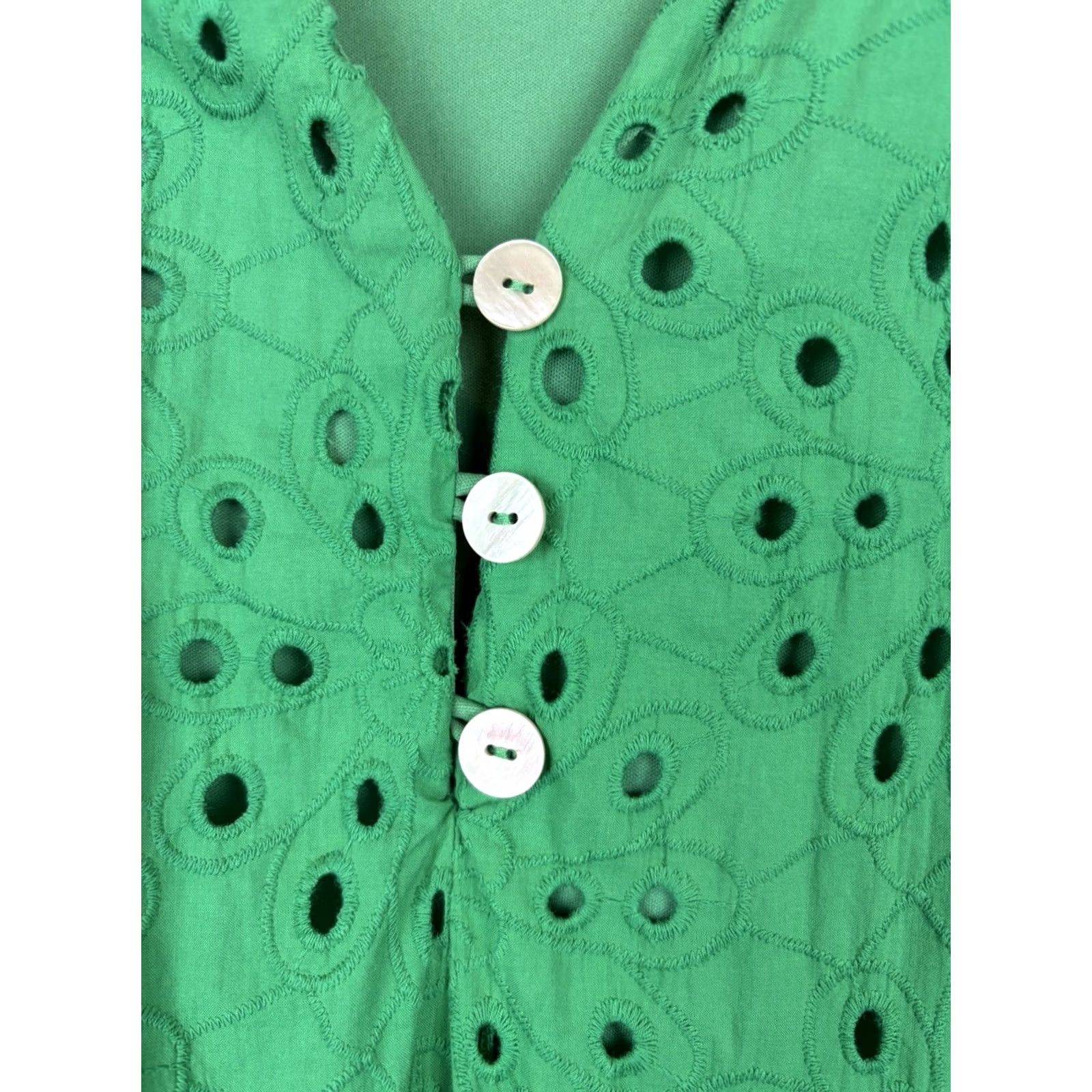 Vintage Kelly Green Eyelet Shift Dress Womens Large Lined Belted Short Sleeve Round Neck Knee Length Dress RN Studio Office Casual Career Size L / US 10 / IT 46 - 7 Thumbnail