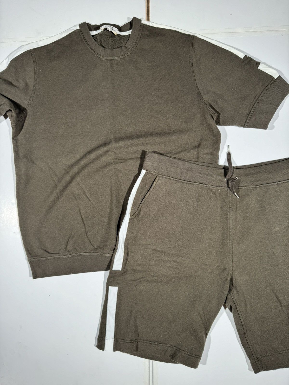 Image of Hermes Mens Knitwear Crewneck + Short Set Size Xxl Olive