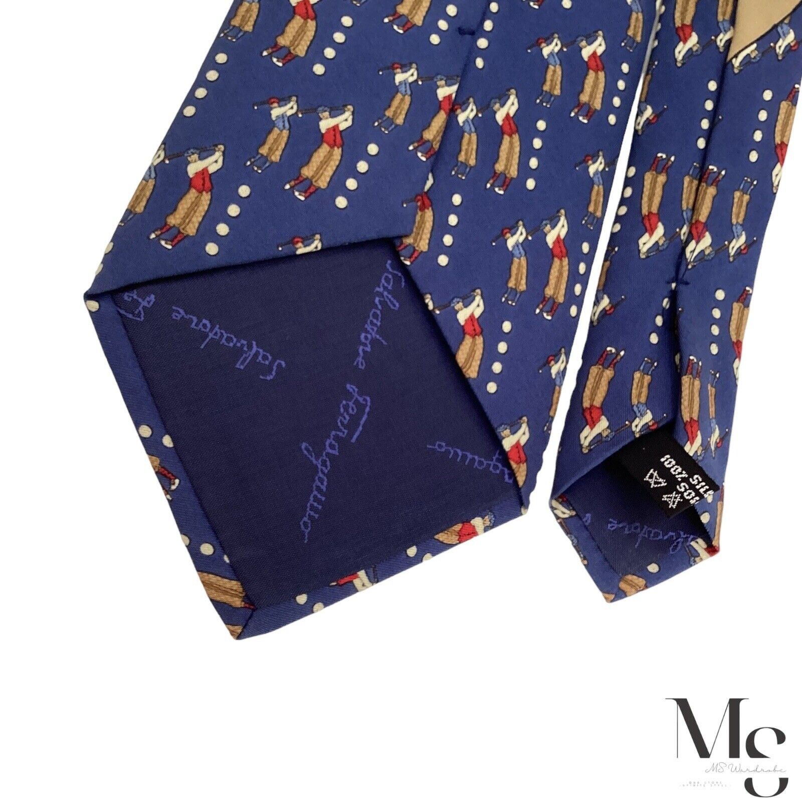 Salvatore Ferragamo Salvatore Ferragamo Blue Golfers Print Silk Tie Made In Ital Size ONE SIZE - 6 Thumbnail