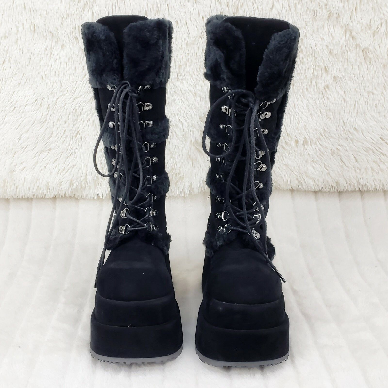 Other Bear 202 Black Faux Fur / Suede Platform Goth Punk Calf Boot Size US 10 / IT 40 - 8 Thumbnail