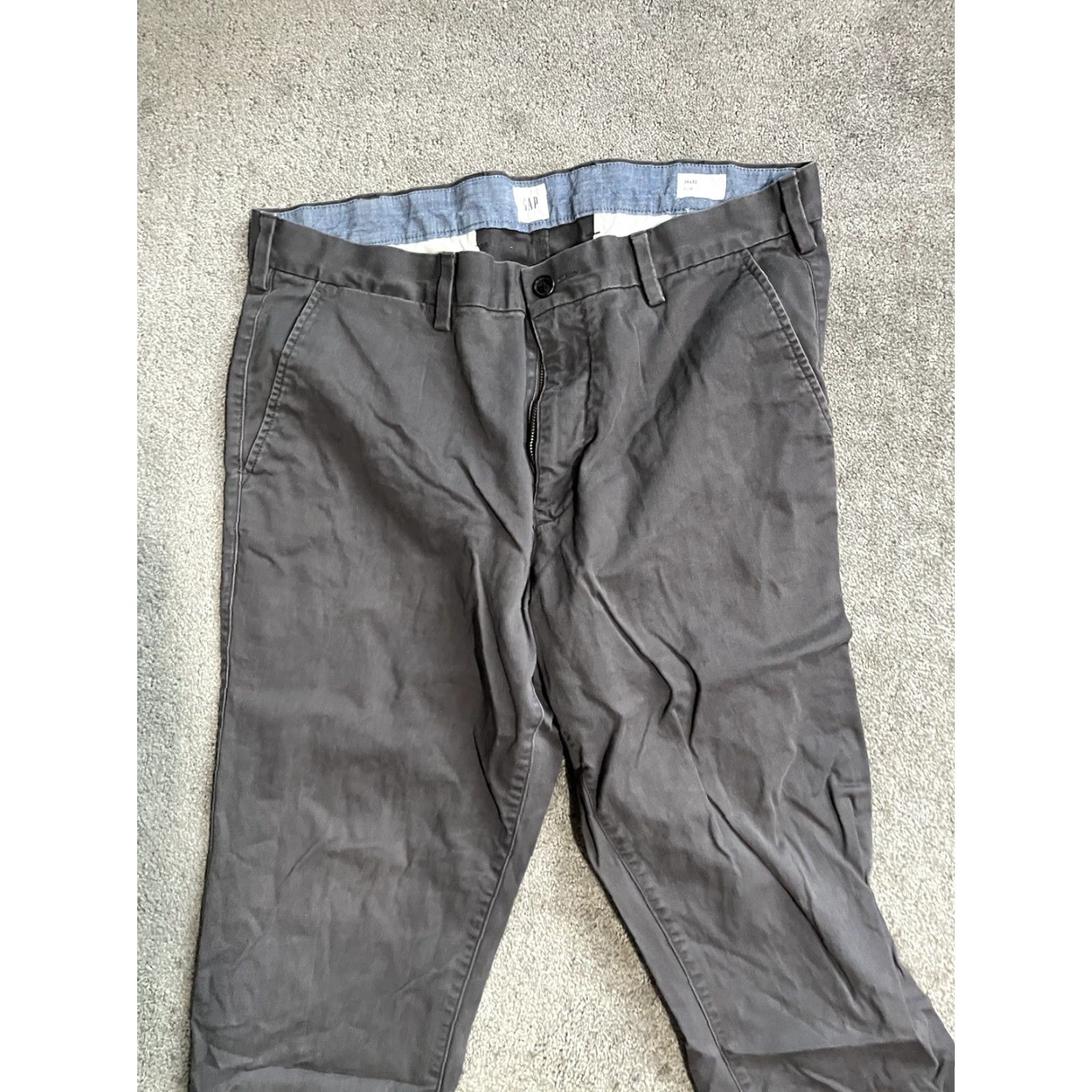 Gap Gap Slim Chino Pants Men 36x32 Gray Solid Casual Flat Front Zip Cotton Size US 36 / EU 52 - 2 Thumbnail