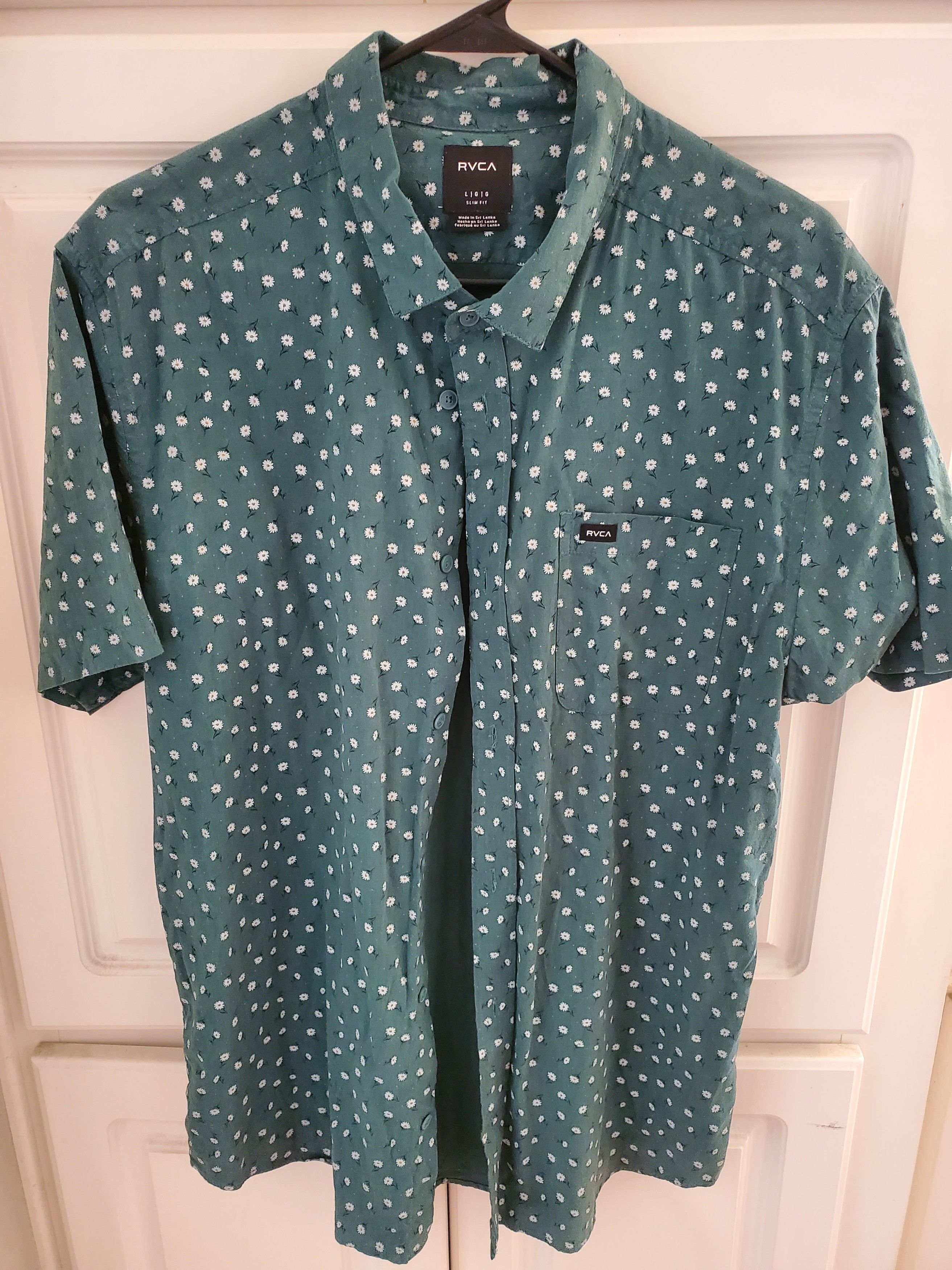 RVCA RVCA green micro floral print button up shirt Size US L / EU 52-54 / 3 - 1 Thumbnail