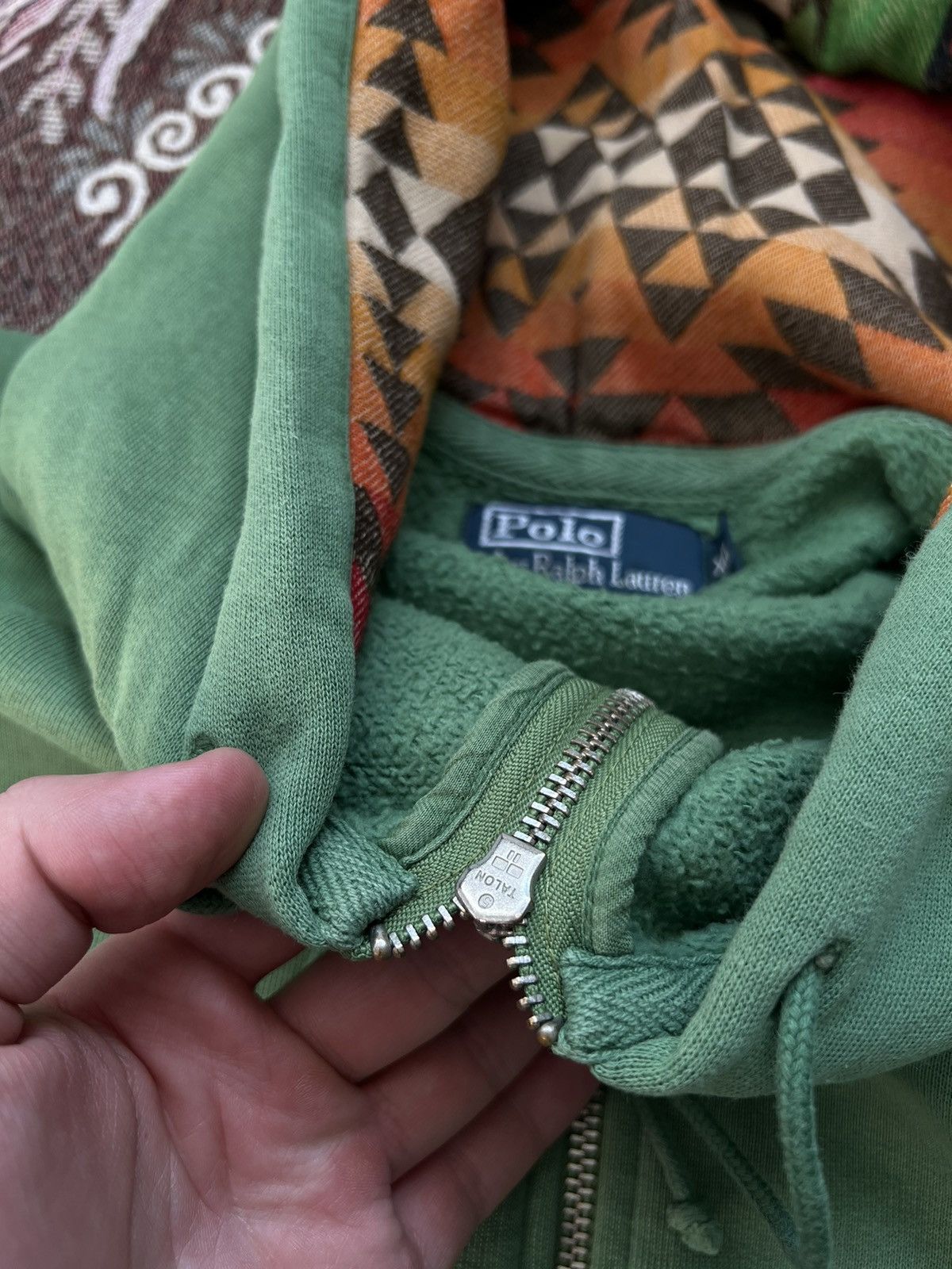 Polo Ralph Lauren × Vintage Ralph Lauren Faded Green Aztec Zip Up Hoodie Talon Zipper Size US XXL / EU 58 / 5 - 4 Thumbnail