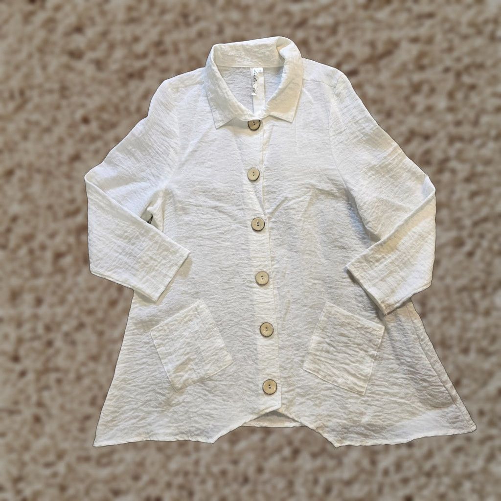Vintage Lulu B Top Womens Size Small White Textured Button A Line Tunic Blouse Casual Size S / US 4 / IT 40 - 1 Thumbnail