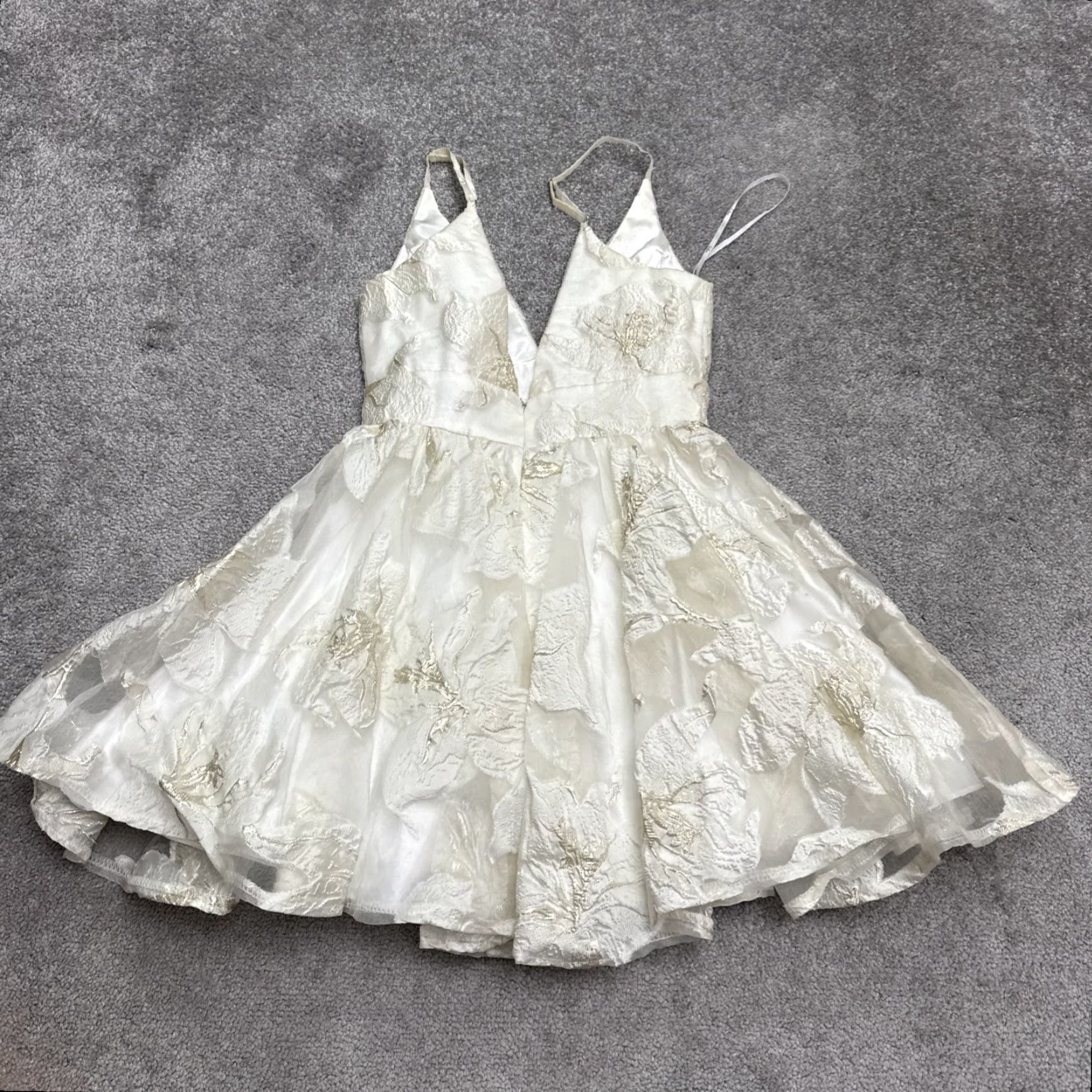 Lulus Lulus Chic Celebration Jacquard Mini Metallic Party Dress Womens 4 Cream Gold Size S / US 4 / IT 40 - 2 Thumbnail