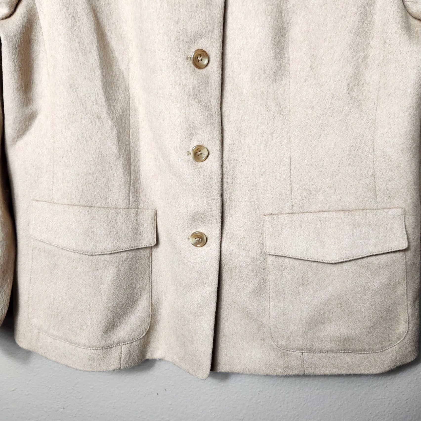 Talbots VINTAGE Talbots Petite 100% Camel Hair Tan Buttonfront Office Jacket-Size 12P Jacket Womens 90s Minimalist Beige City Teacher Classic 12P Size XL / US 12-14 / IT 48-50 - 2 Thumbnail