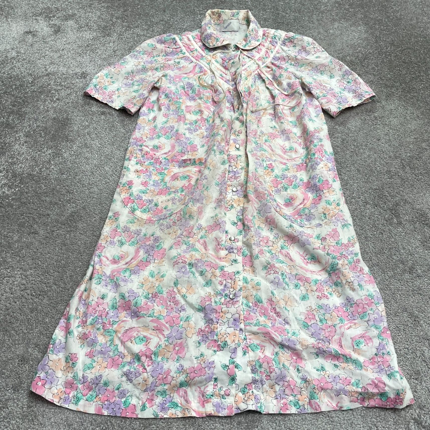 Vintage Hampton Dress Vintage Sleep Nightgown Womens M Multi Floral Short Sleeve Snap Knit Cotton Green 80s 90s Classic Nightwear Mens Womens Size M / US 6-8 / IT 42-44 - 2 Thumbnail