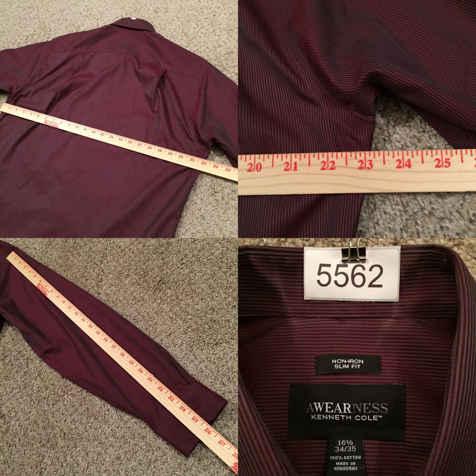 Kenneth Cole KENNETH COLE Shirt Mens 16.5 Slim Red Striped Long Sleeve Button Up Size US XL / EU 56 / 4 - 8 Thumbnail