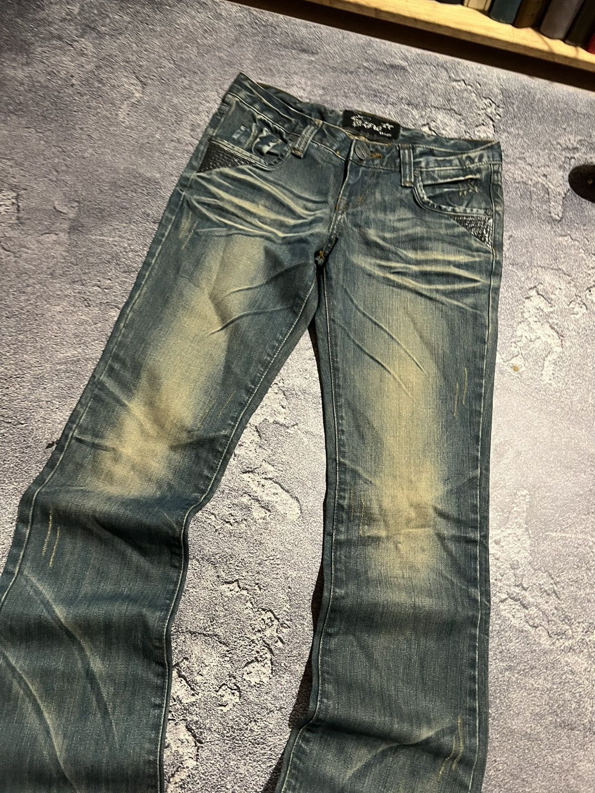 Japanese Brand Darkwear Glamour Faded Flared Jeans / Avan Garde Y2K Archive Size US 29 - 4 Thumbnail