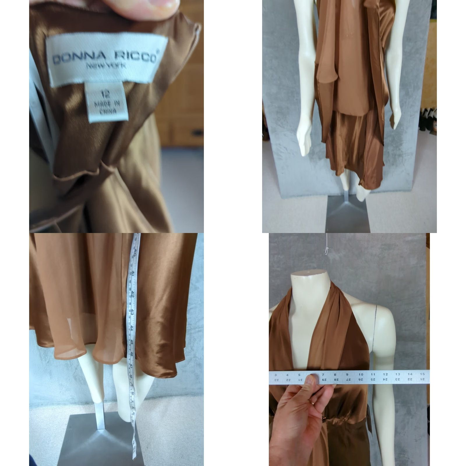 Vintage VINTAGE Donna Ricco dress Halter Knee Length Silk Brown Beaded Zipper Womens 12 Size XL / US 12-14 / IT 48-50 - 8 Thumbnail