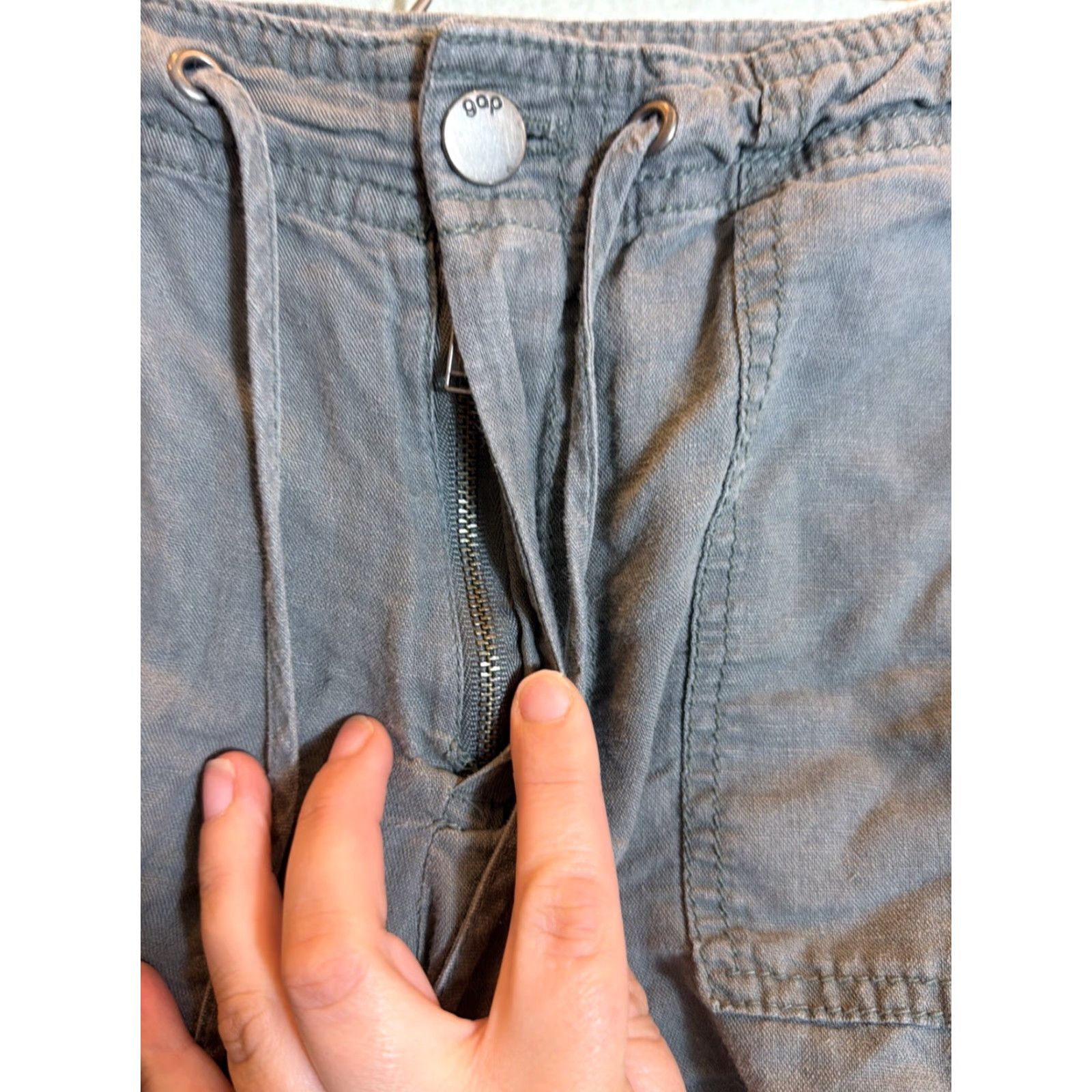 Gap Gap Chino Shorts Women's 10 Linen Cotton Olive Drawstring 34x4 Regular Green Size 32" / US 10 / IT 46 - 5 Thumbnail