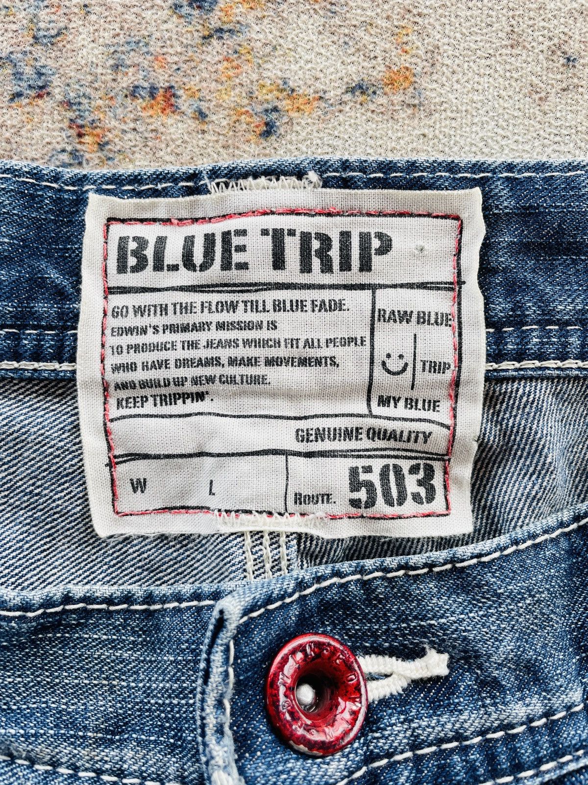Edwin Edwin 503 Blue Trip Buckle Back Short Jeans Size US 33 - 7 Thumbnail