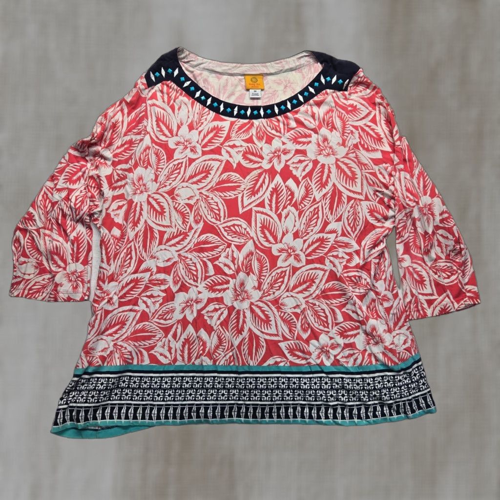 Vintage Ruby Road Shirt Adult Women's Plus Size 3X Red Floral All Over Print Size XXL / US 16-18 / IT 52-54 - 1 Thumbnail